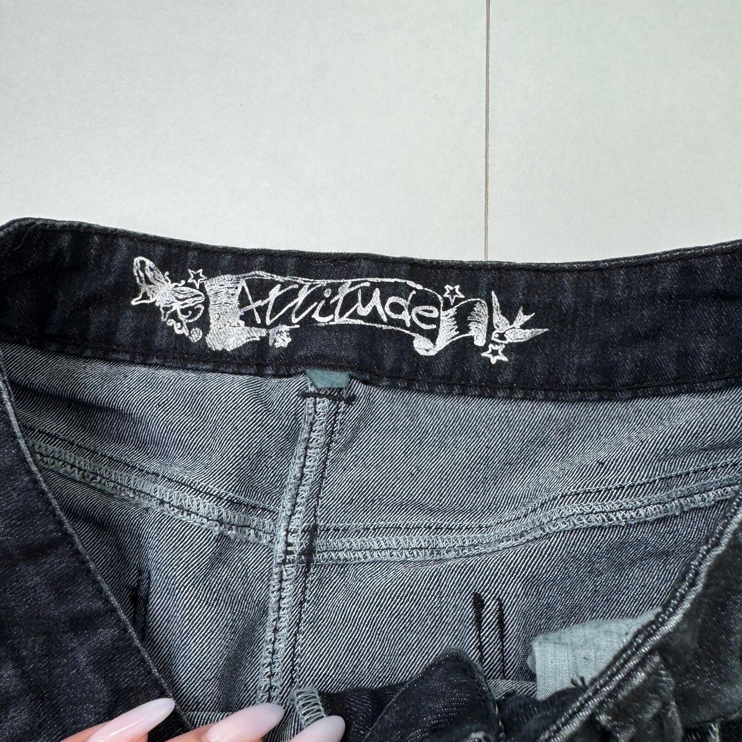 Y2K vintage maxi skirt stretchy faded black denim wash a lin long full length