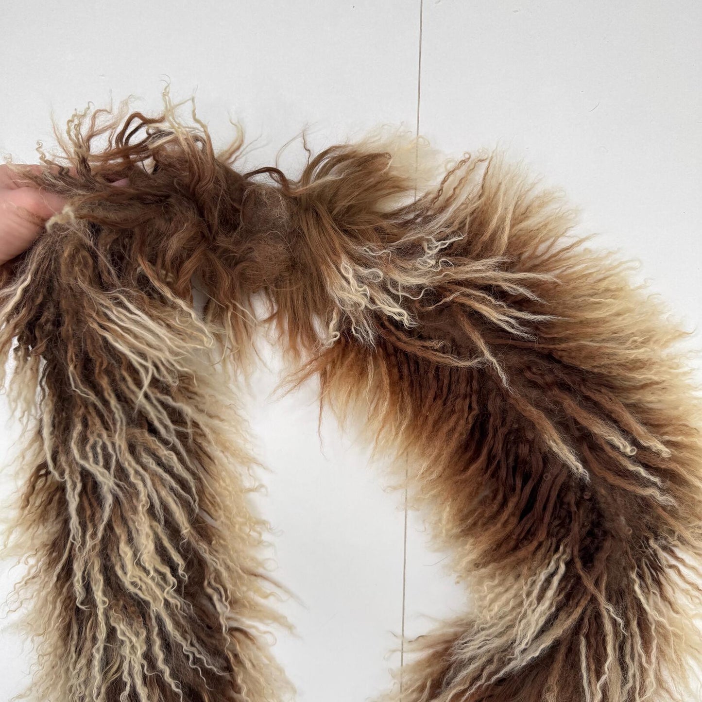 Y2K vintage mongolian fur scarf wool brown cream two tone shaggy