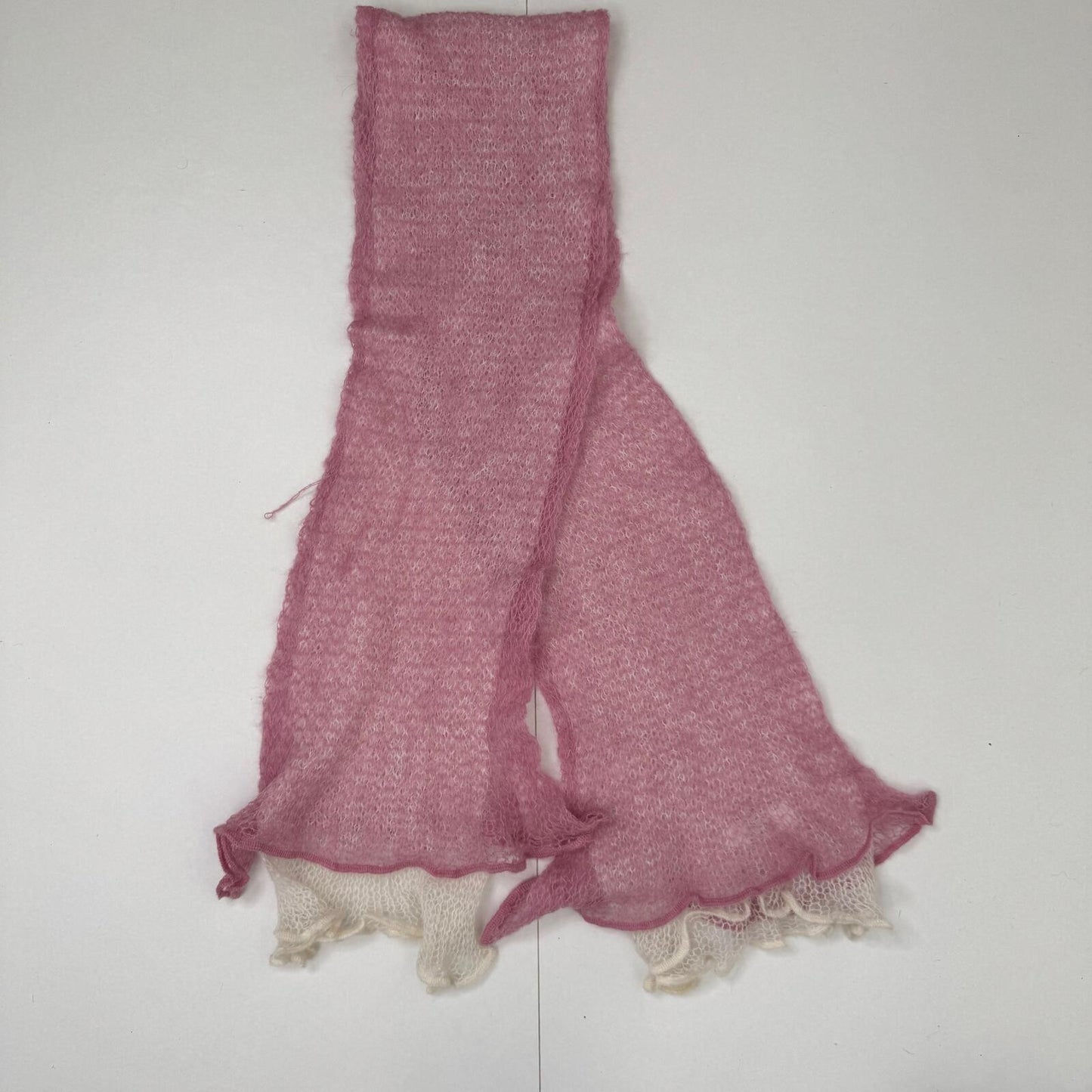 Y2K vintage scarf mohair blend pink white two tone fine knit sheer