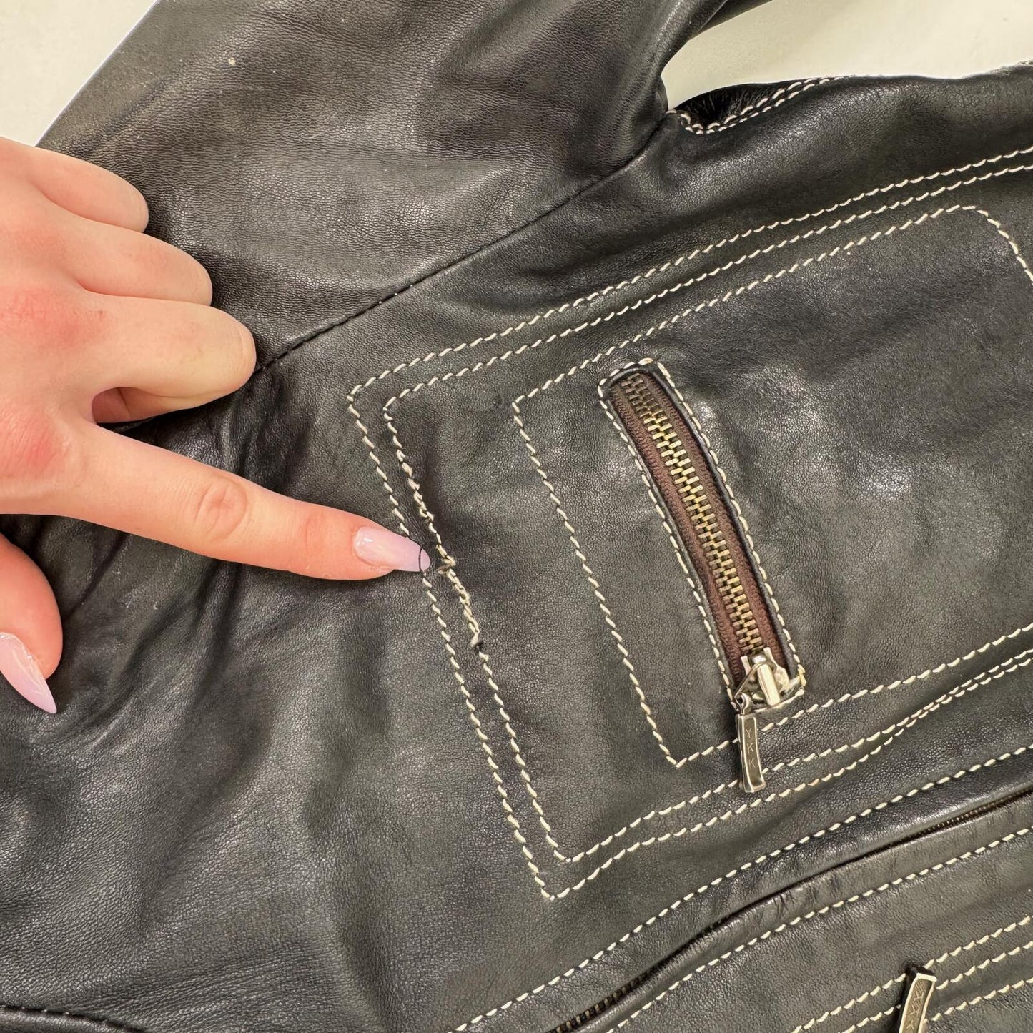 Y2K vintage real leather jacket short crop fitted high neck zip up tailored