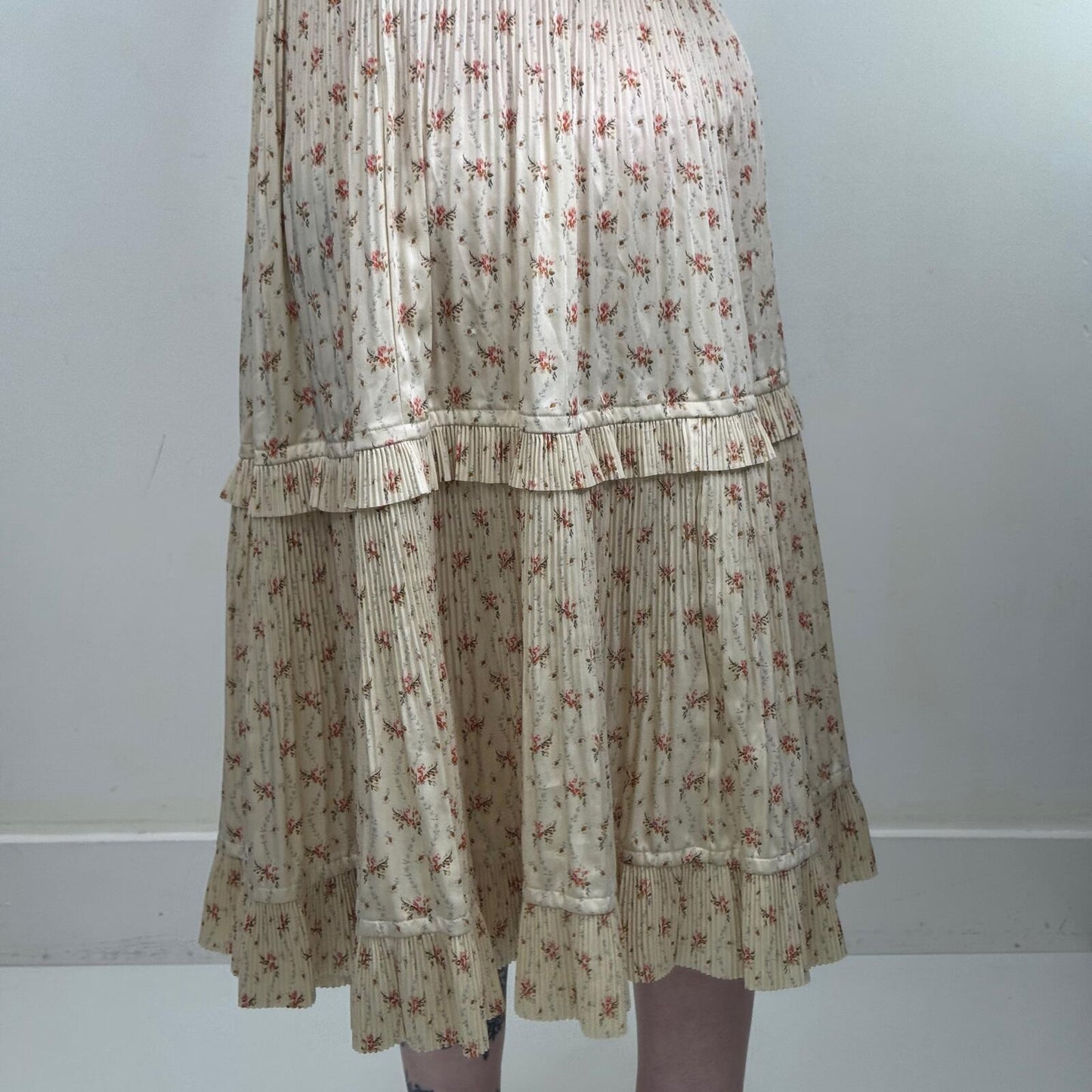 Polo Ralph Lauren Jaclyn midi skirt ditsy floral pleated a line cream BRAND NEW