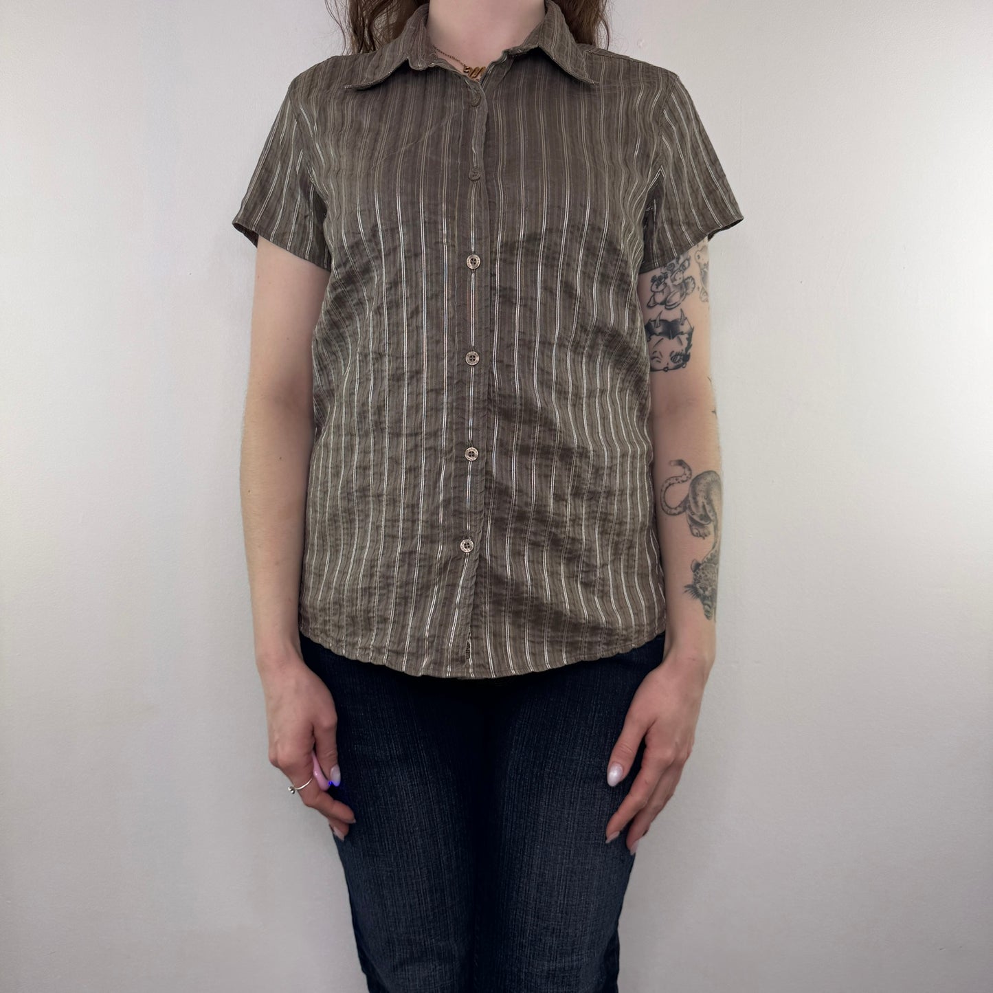 Y2K vintage stretchy pinstripe short sleeve shirt