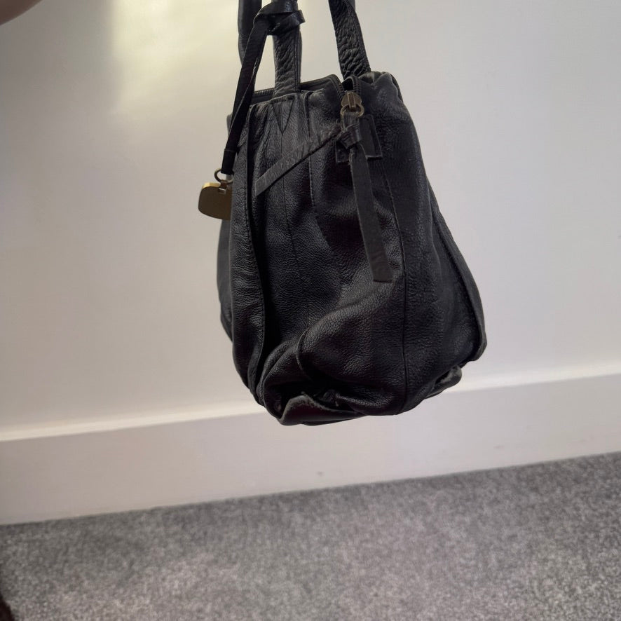 Y2K vintage genuine leather ruched handbag