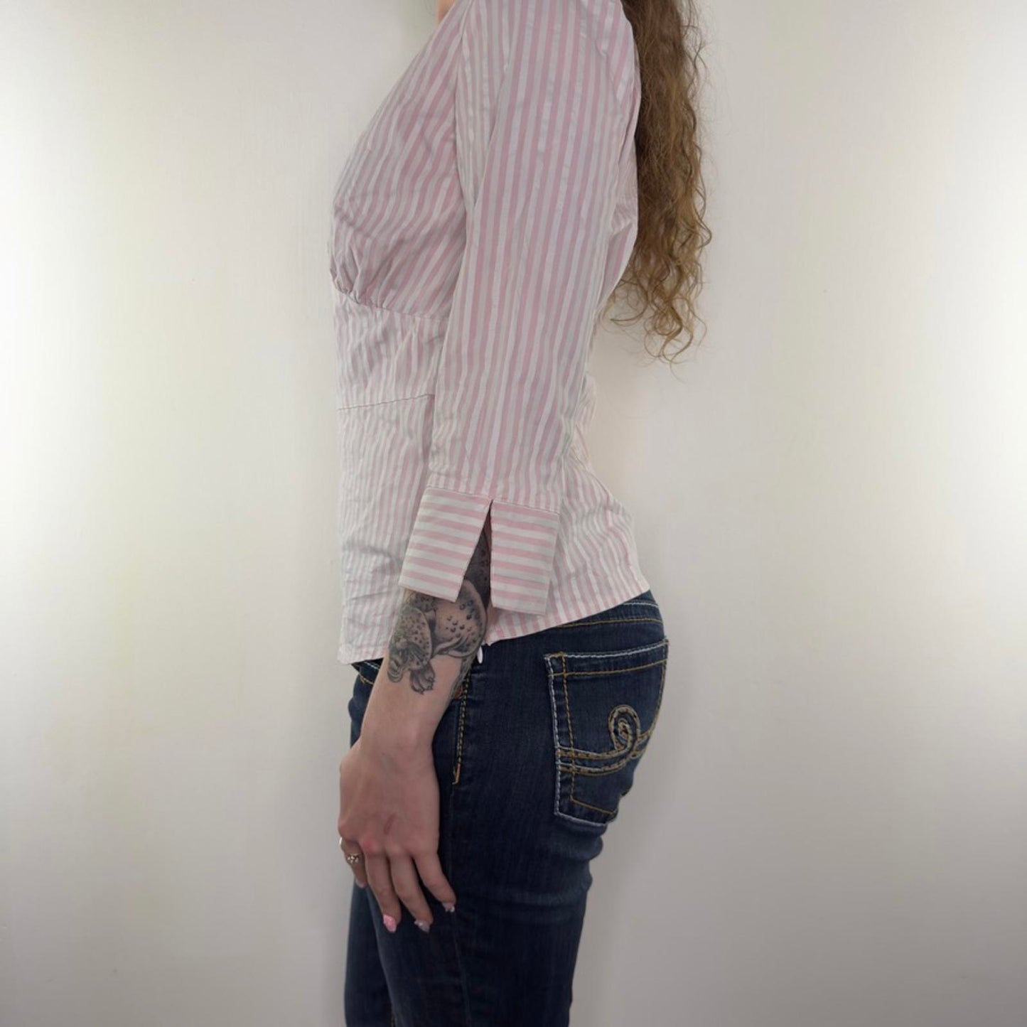 Y2K vintage stretchy fitted blouse 3/4 sleeve