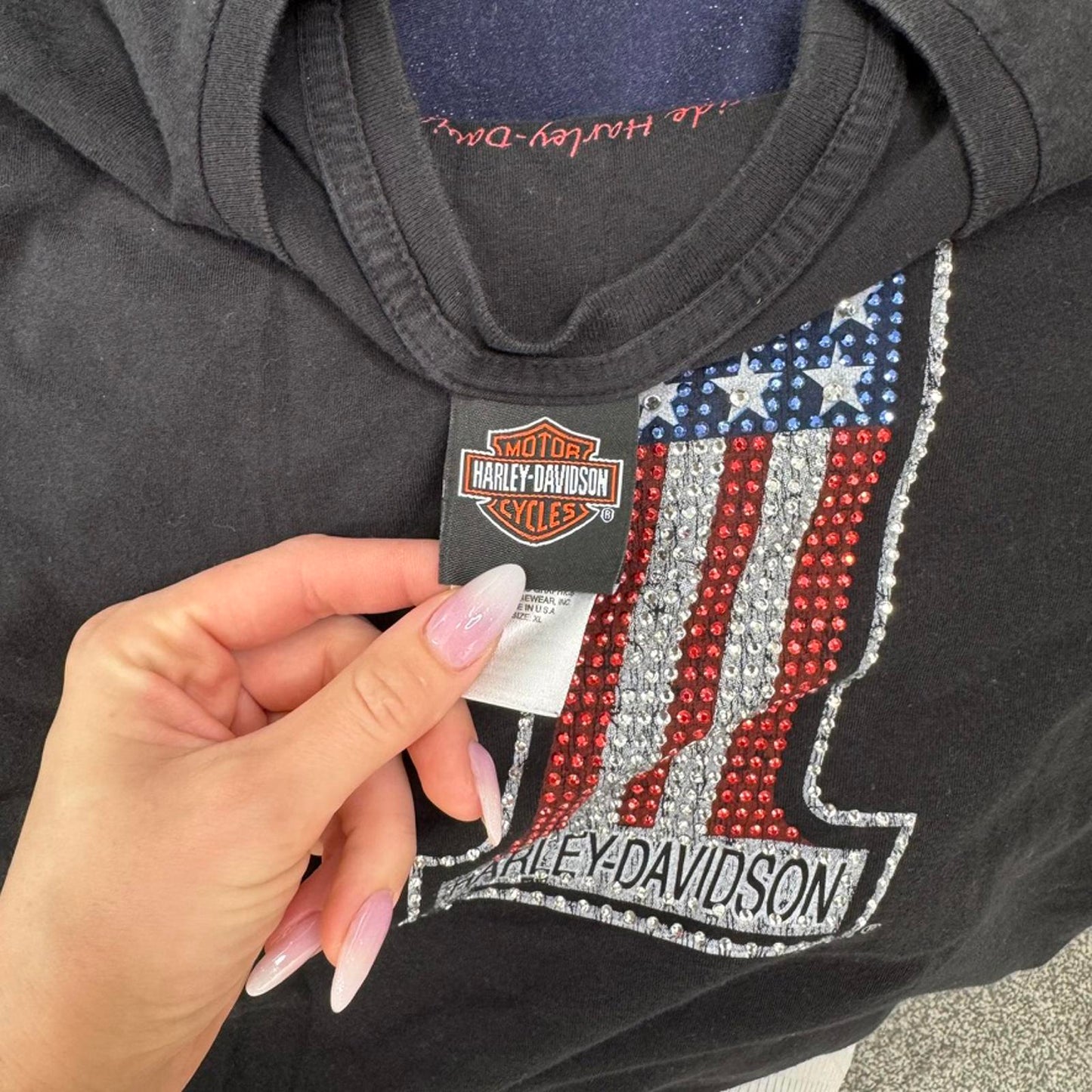 2011 Harley Davidson USA rhinestone t shirt graphic print number one 1 top