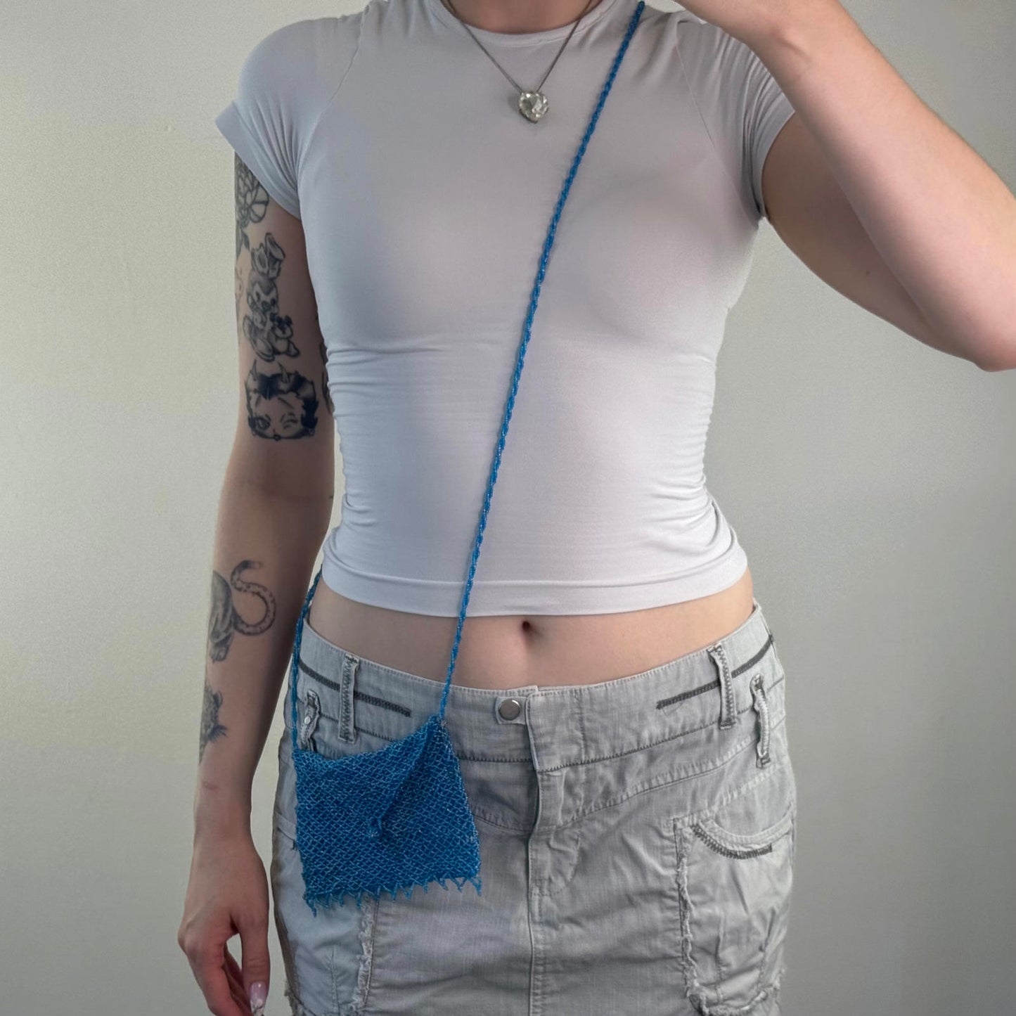 Y2K vintage beaded micro mini shoulder bag blue