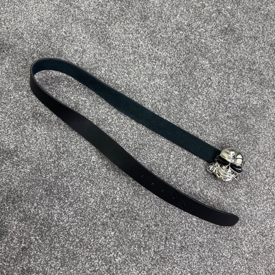 Y2K vintage skull buckle leather belt