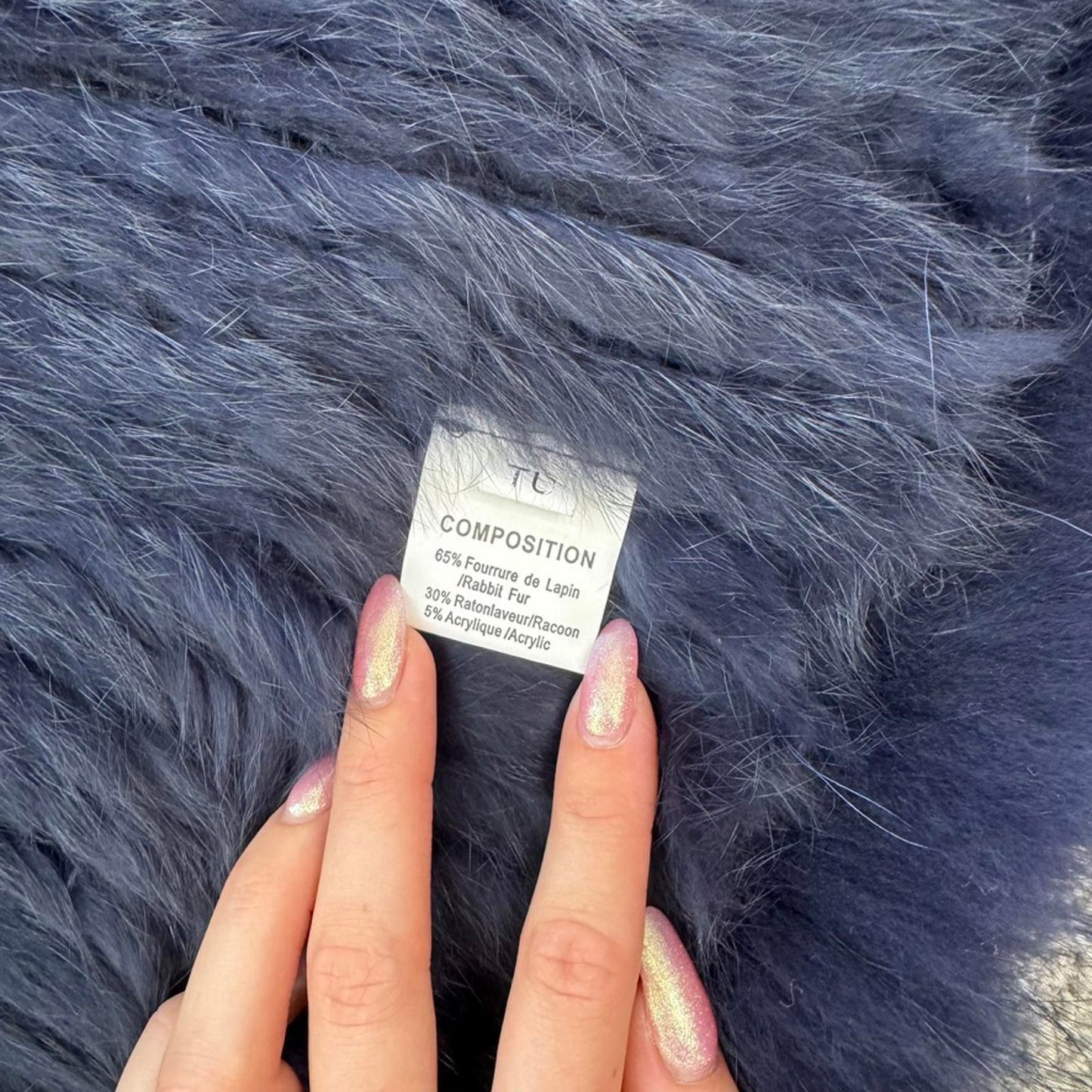 Genuine fur rabbit/ raccoon sleeveless jacket gilet v neck blue