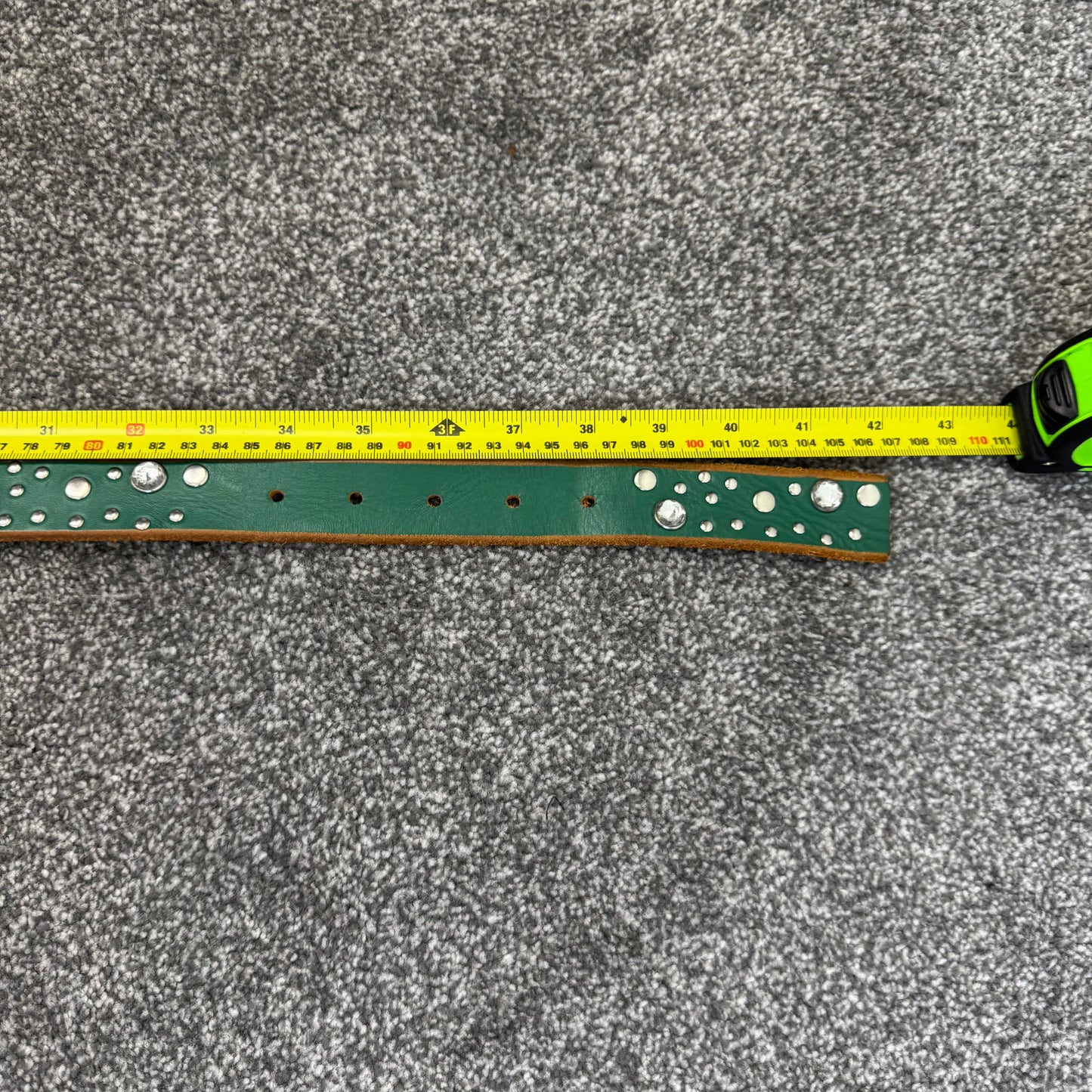 Y2K vintage studded rhinestone belt faux leather green silver embellished