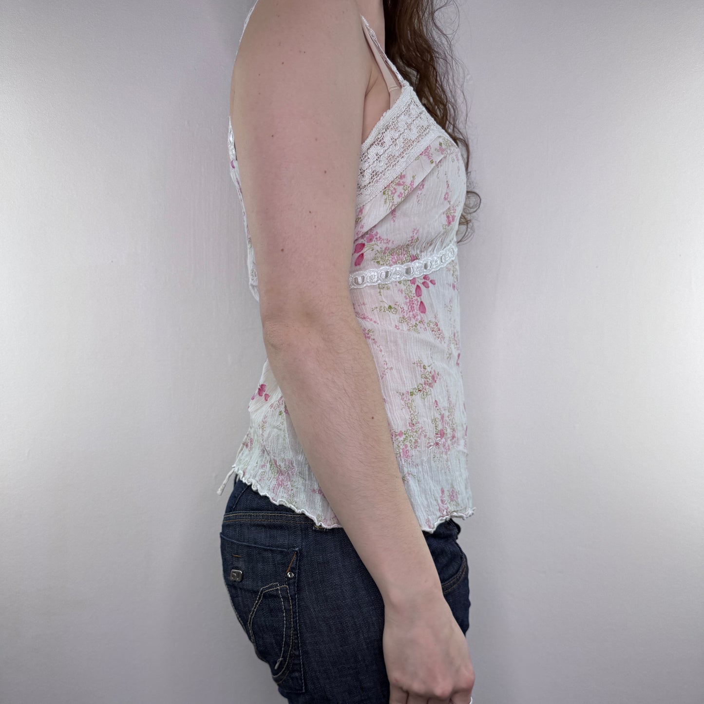 Y2K vintage floral lace trim cami top