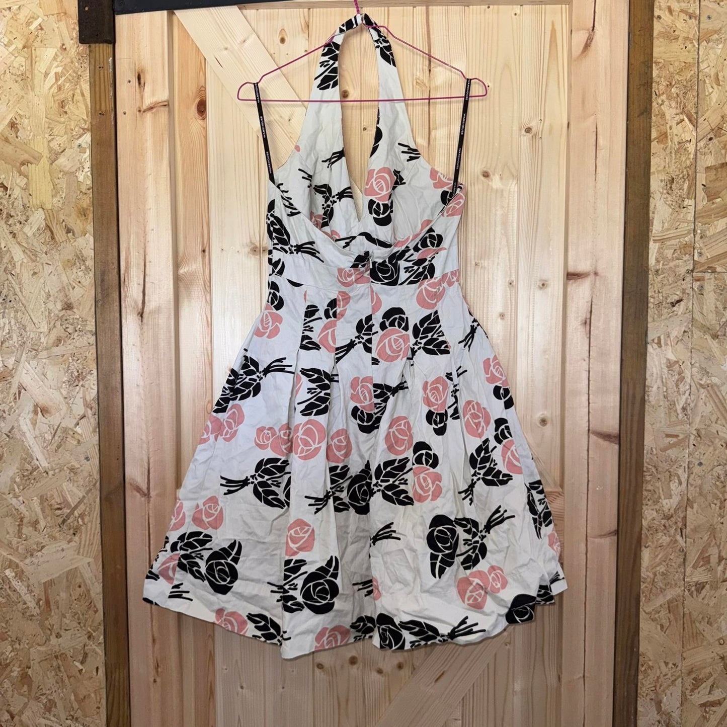 Y2K vintage gothic rose halter neck netted puffball midi dress floral v neck- 12