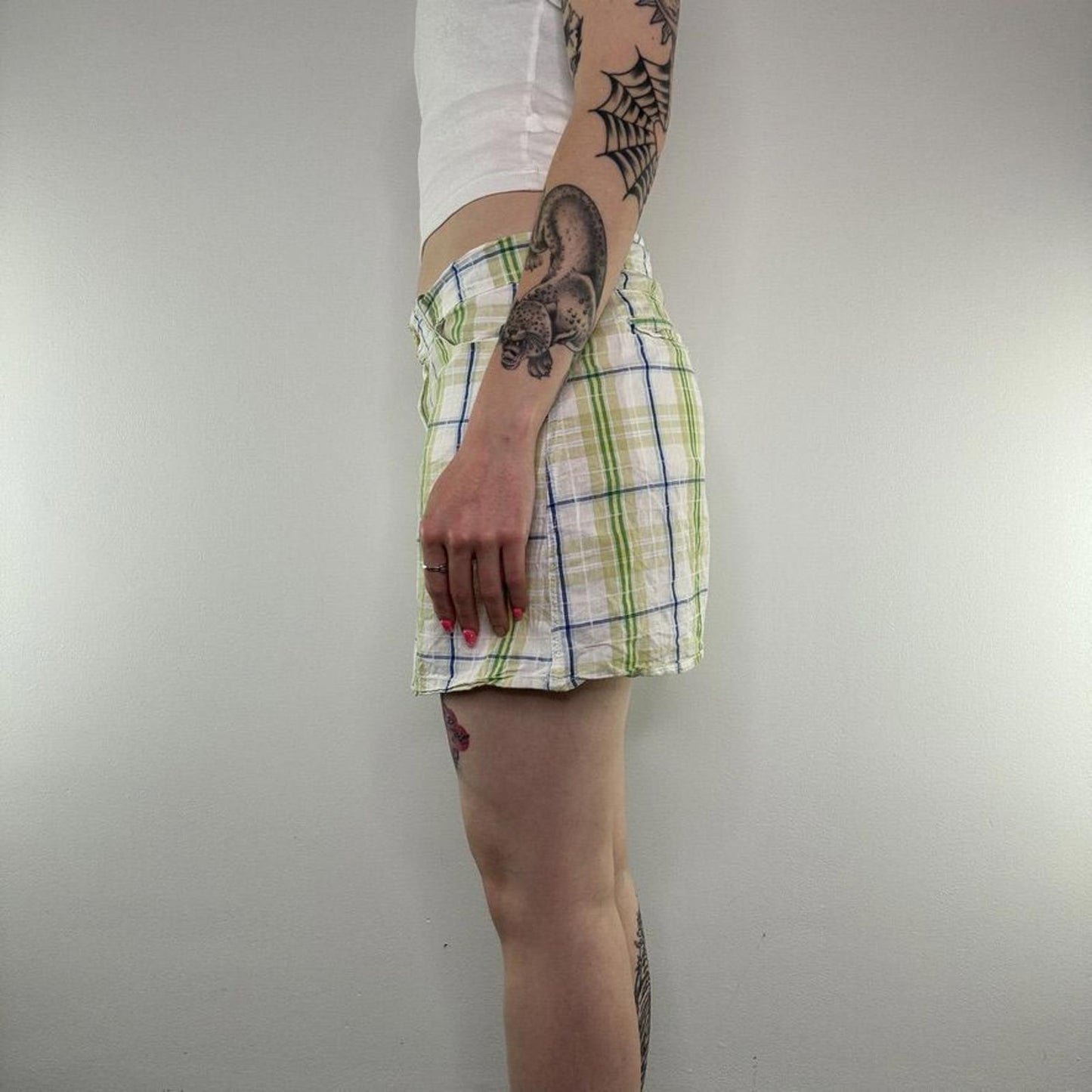 Y2K vintage tartan mini skirt summer check print white blue green