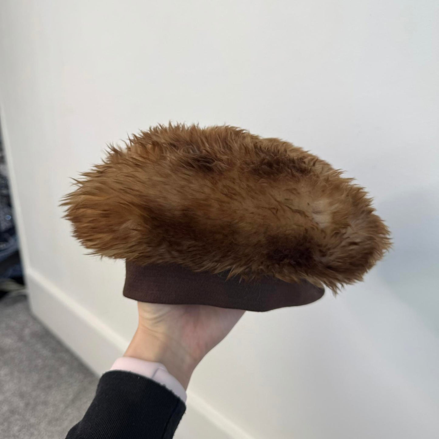 Vintage wool beret hat brown two tone fluffy