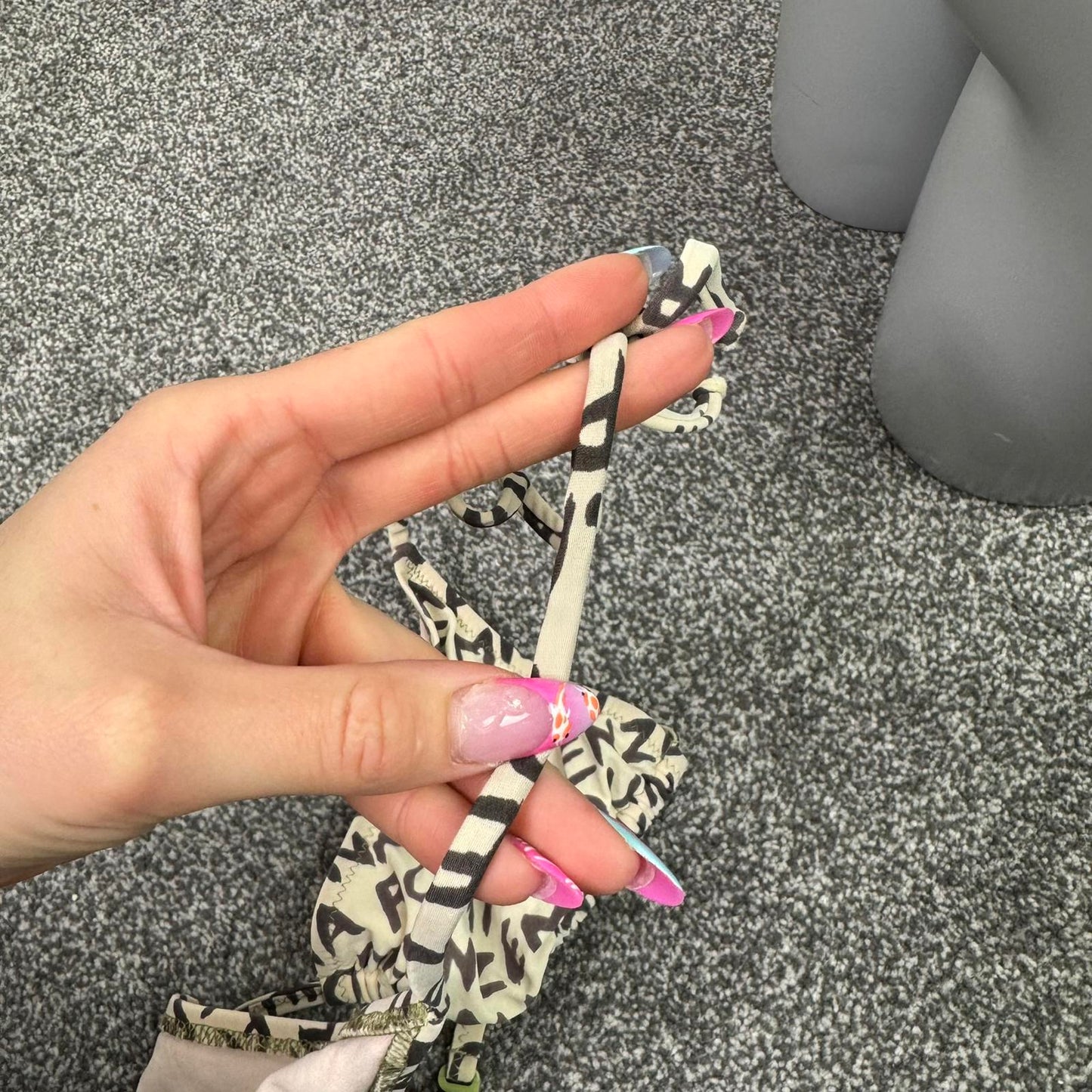 Y2K vintage text halter neck bikini top tie bow non padded