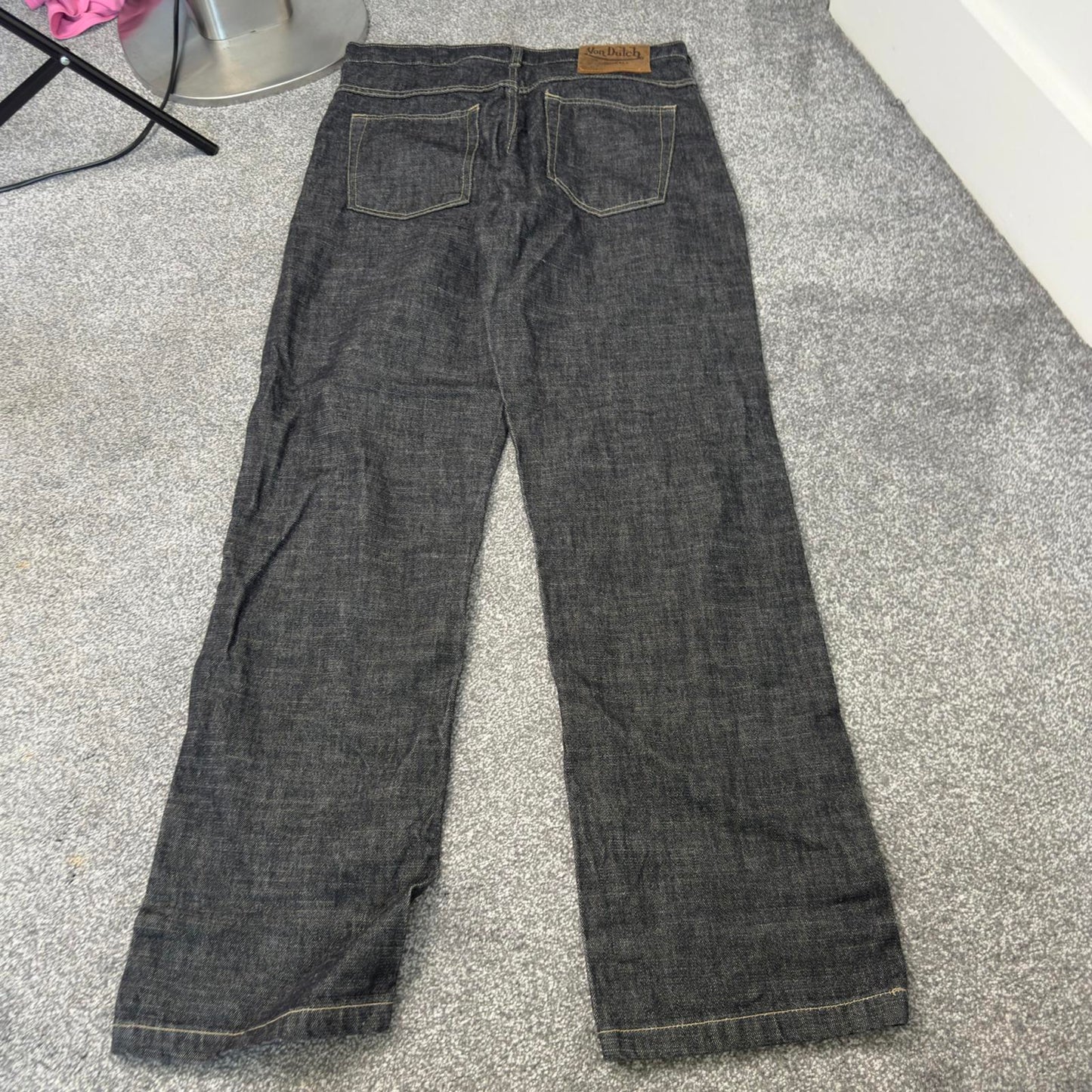 Y2K vintage Von Dutch straight leg embroidered patches jeans