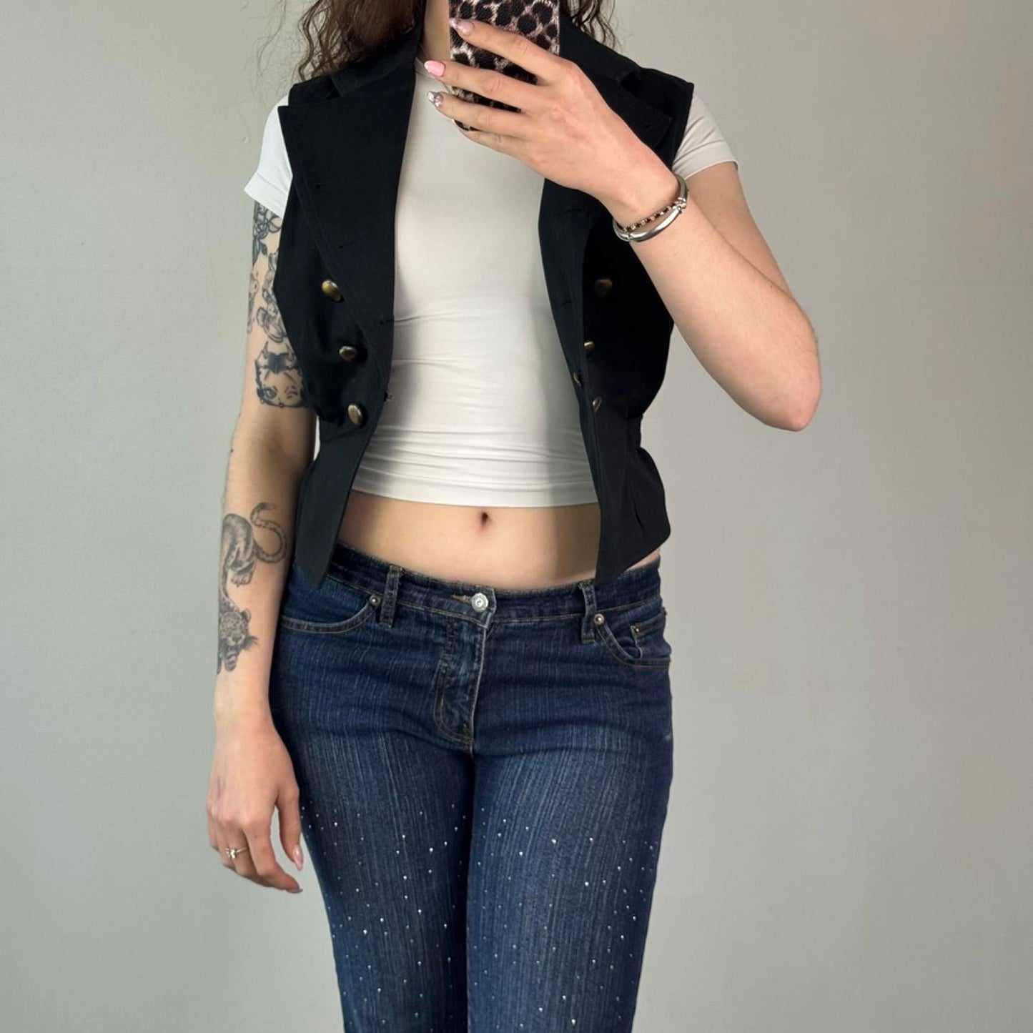 Y2K vintage waist coat military hook and eye fitted top