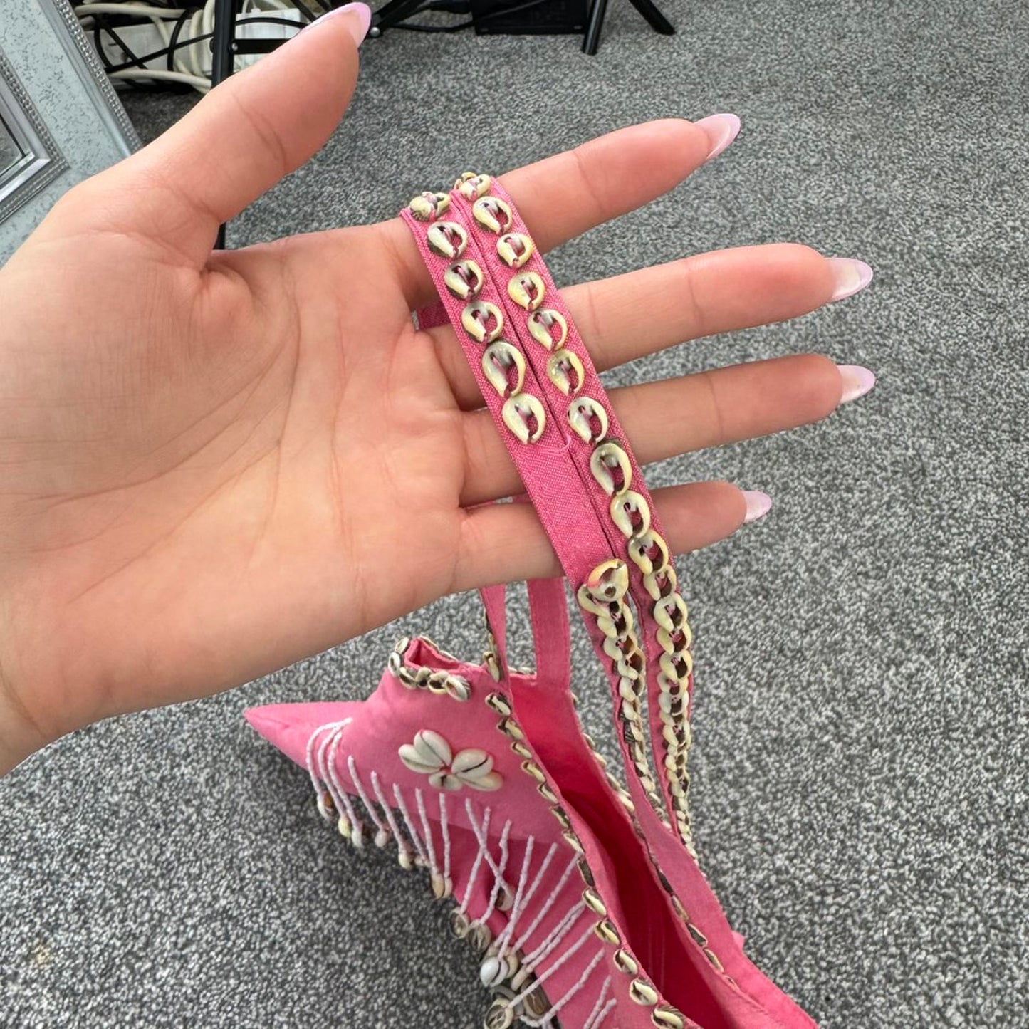 Y2K vintage sea shell shoulder bag pink tassel beaded beach summer holiday