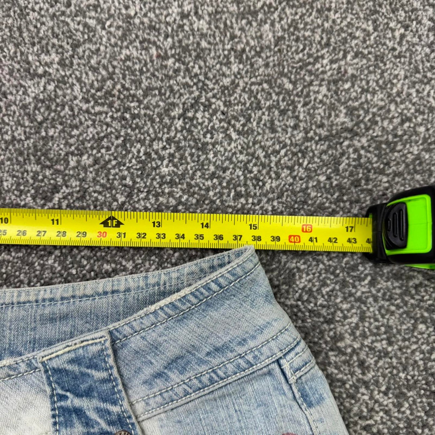 Y2K vintage low rise denim mini shorts faded hope slogan patchwork embroidered