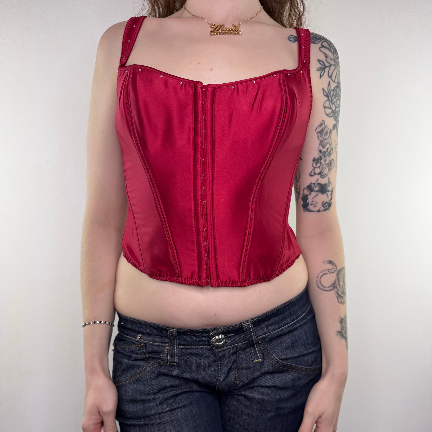 Y2K vintage boned rhinestone satin bustier top
