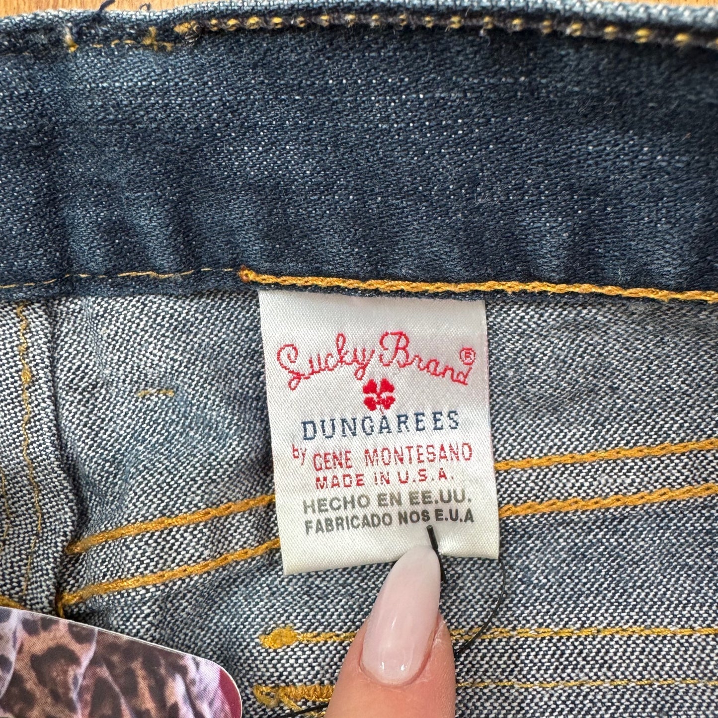 Y2K vintage mini skirt dark blue faded denim wash luck you distressed pockets