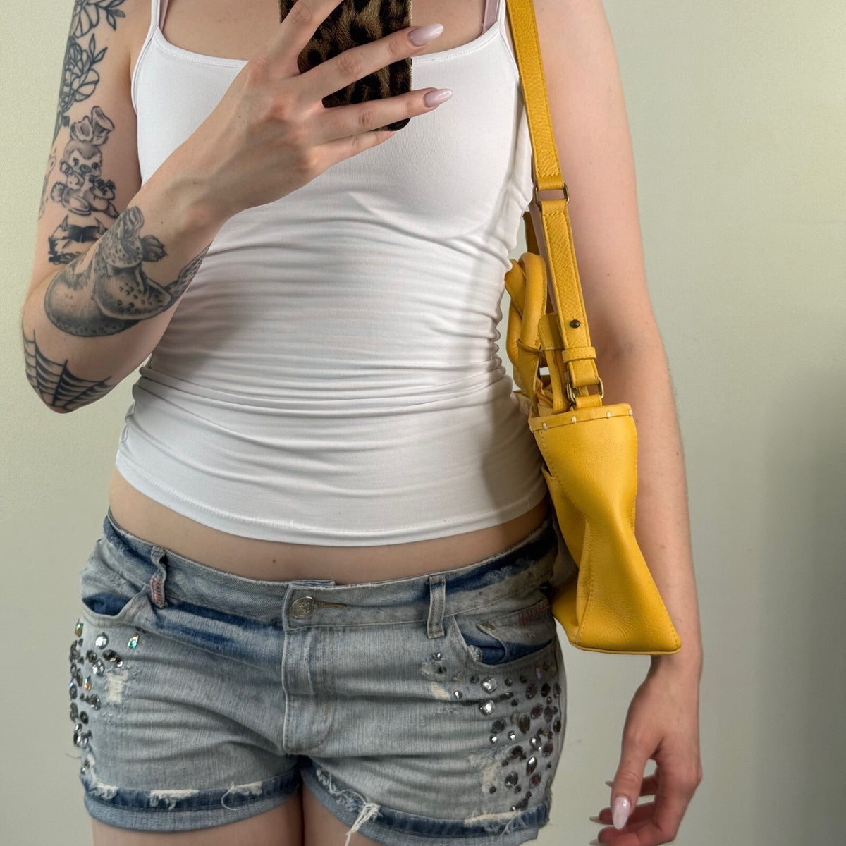 Radley Mustard Yellow Genuine Leather Embroidered Detail Handbag Shoulder Bag