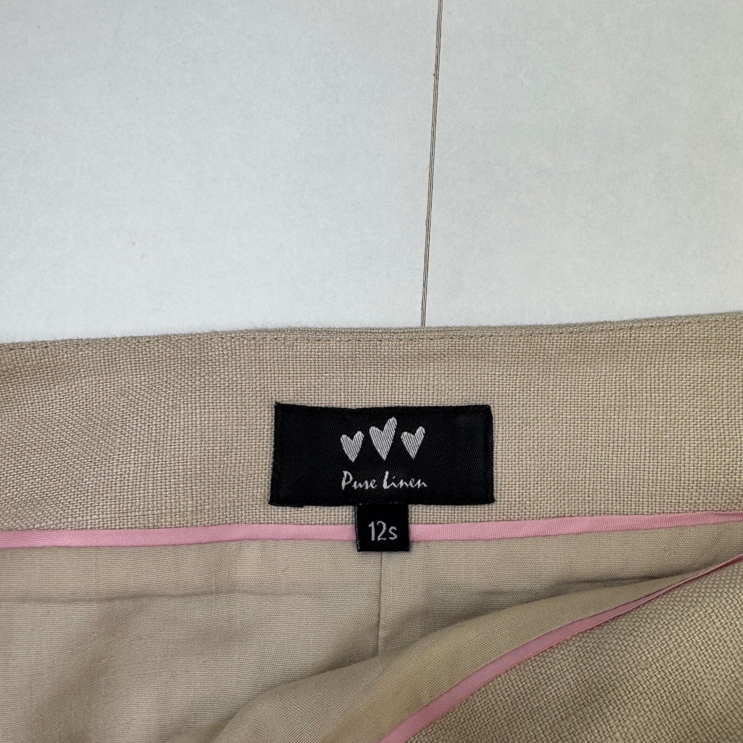 Y2K vintage 100% linen midi skirt asymmetrical hem ruffle button cream