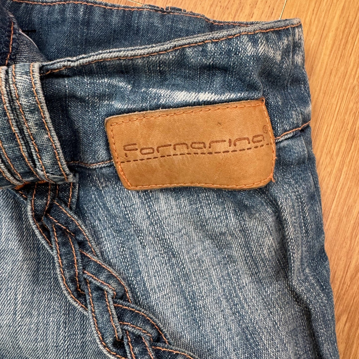 Y2K vintage bootcut denim jeans low rise braided faded mid blue wash
