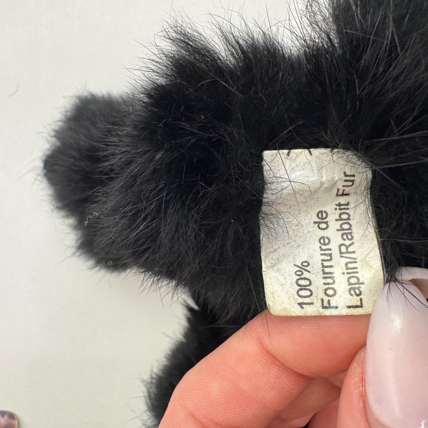 Y2K vintage genuine lapin fur scarf pom pom chunky rabbit black