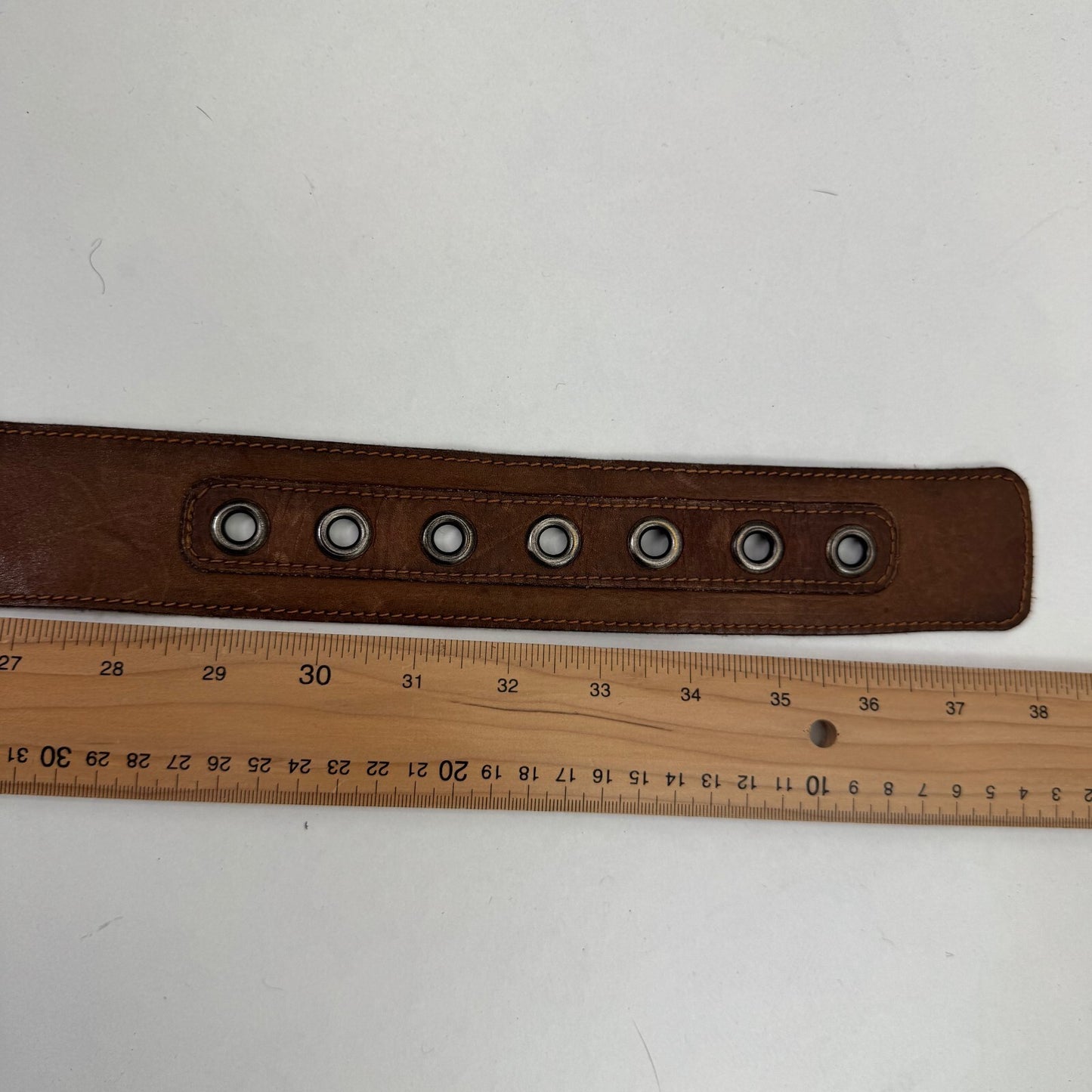 Y2K vintage real belt leather grommet square buckle brown