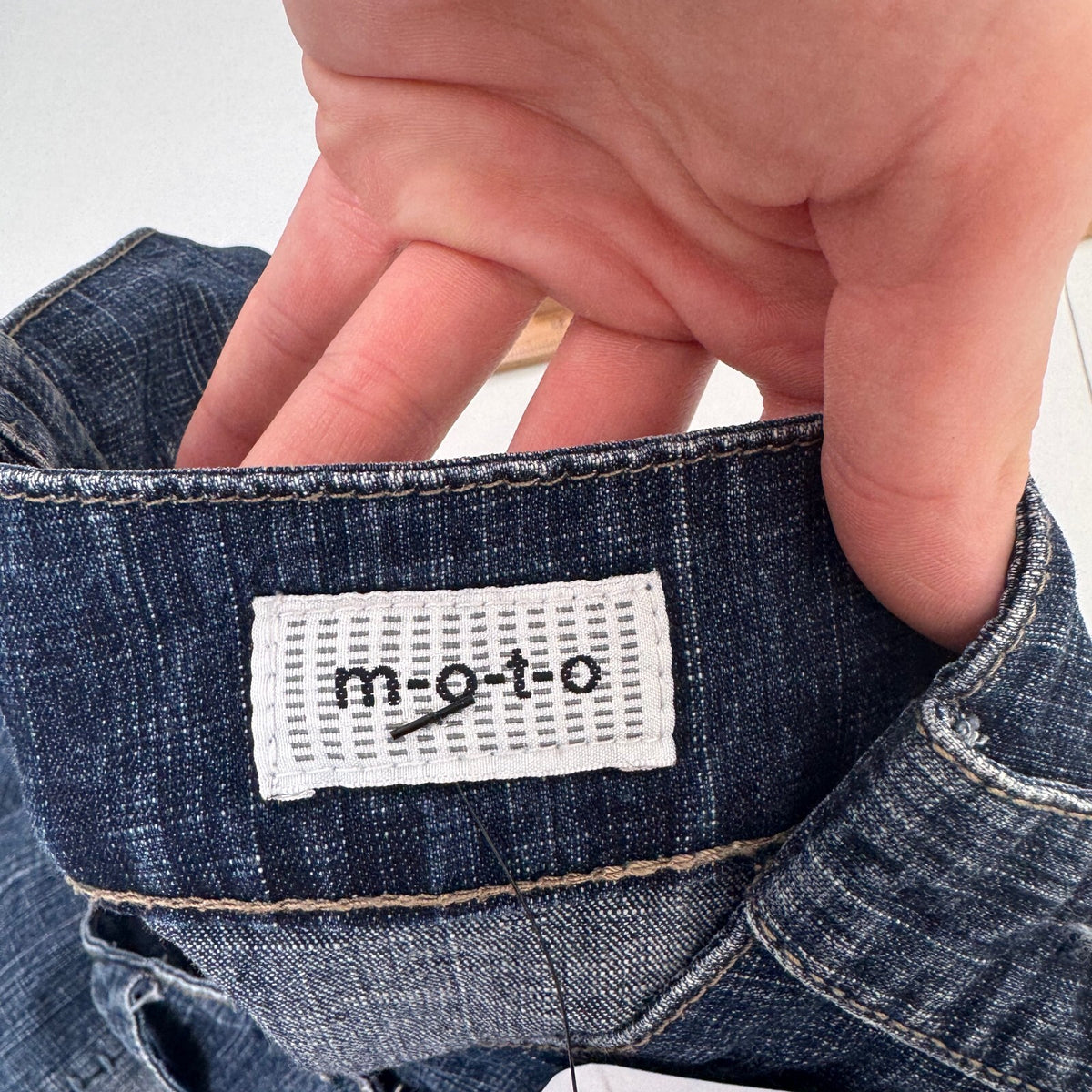 Y2K vintage denim midi skirt faded a line stretchy stitching knee length