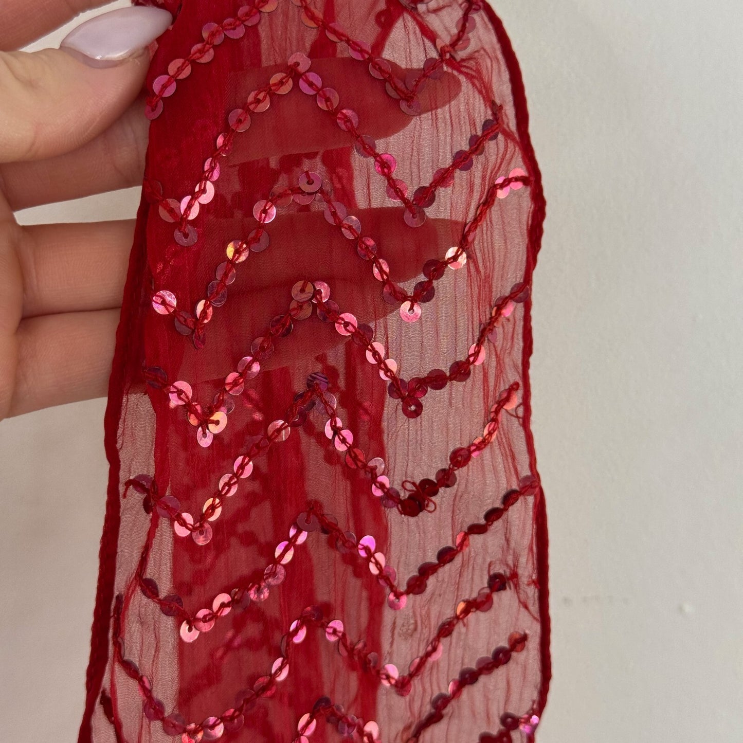 Y2K vintage scarf sequin embellished chevron mesh sheer skinny thin