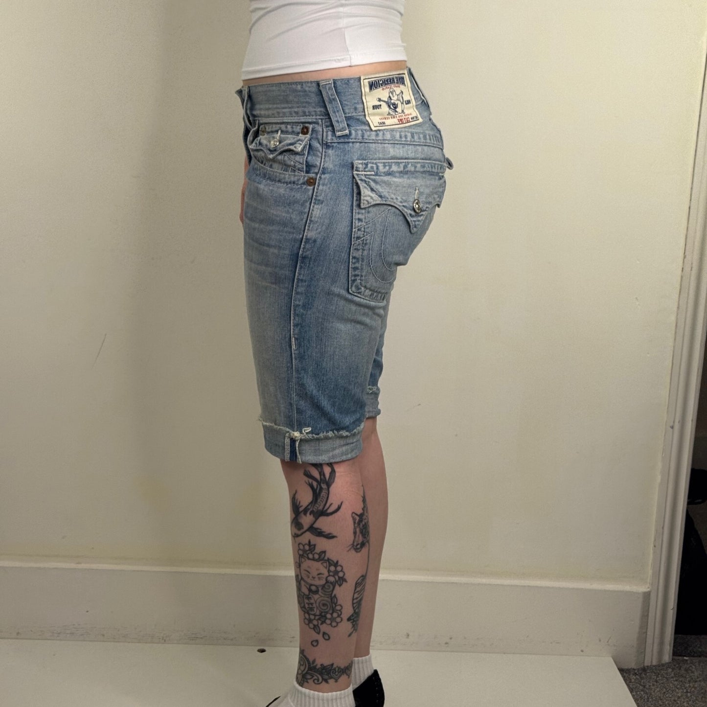 Y2K vintage True Religion capri jeans denim cropped light blue turned hem