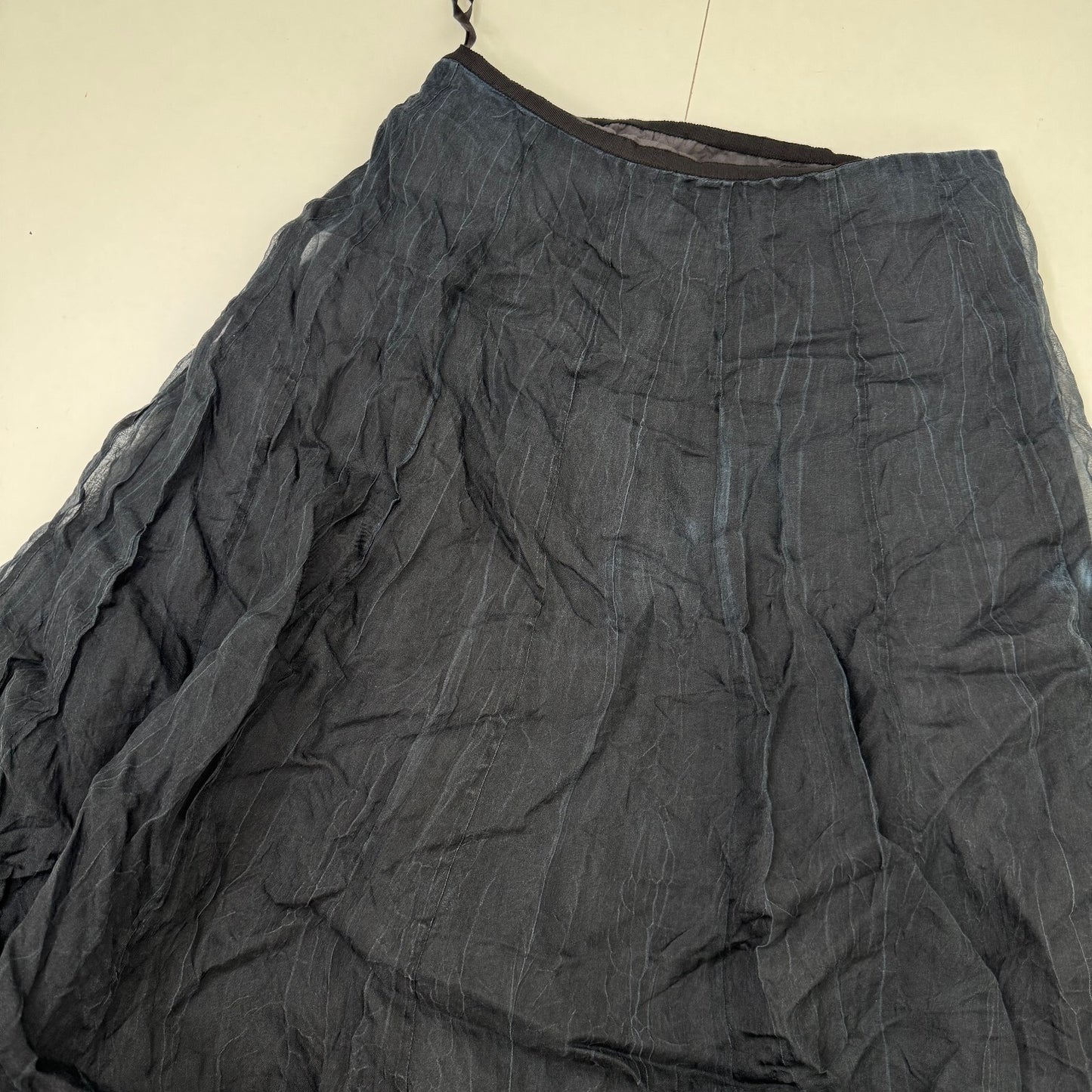 Y2K vintage 100% silk maxi skirt a line double layer black crinkle