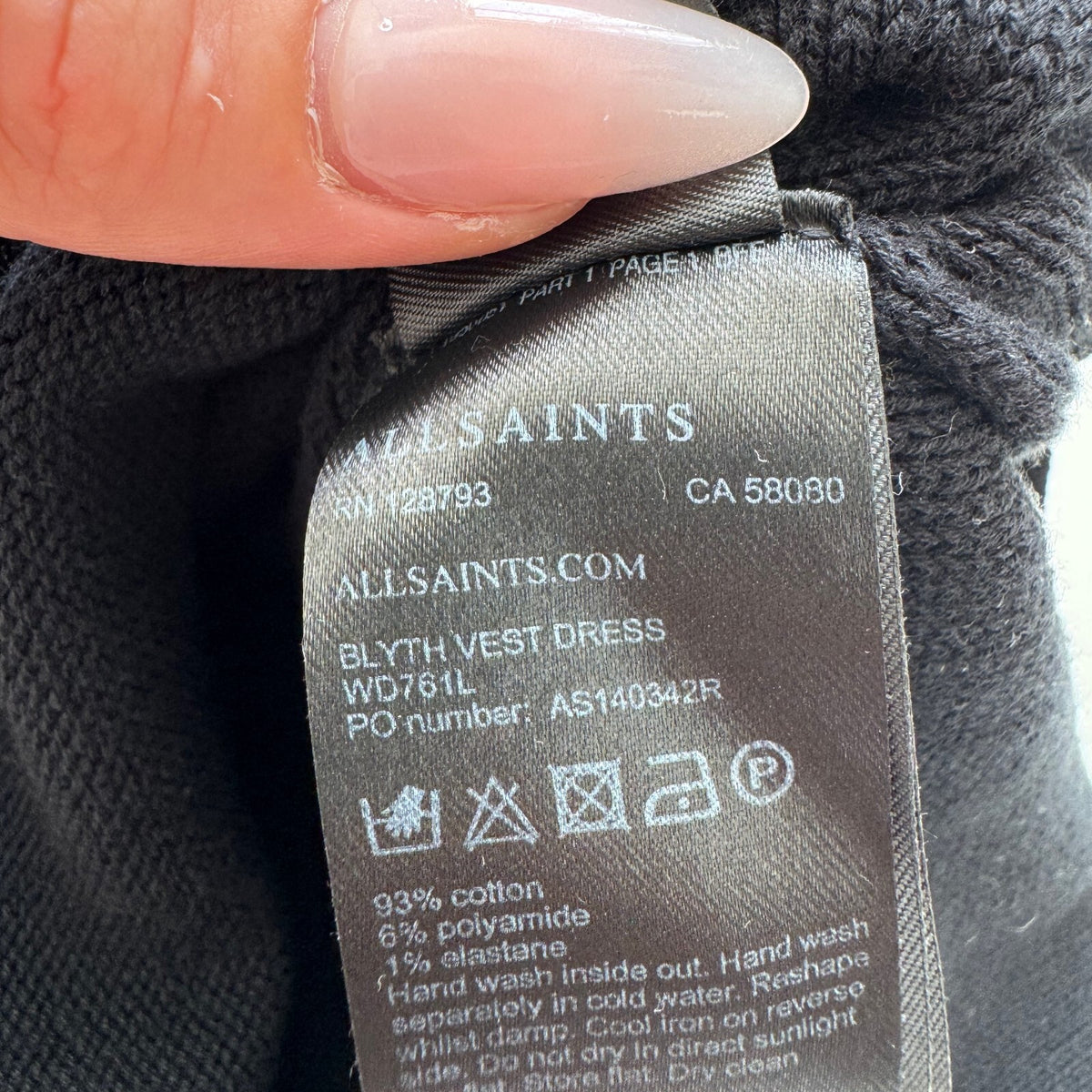 AllSaints knitted midi dress deep v neck black stretchy fitted knee length