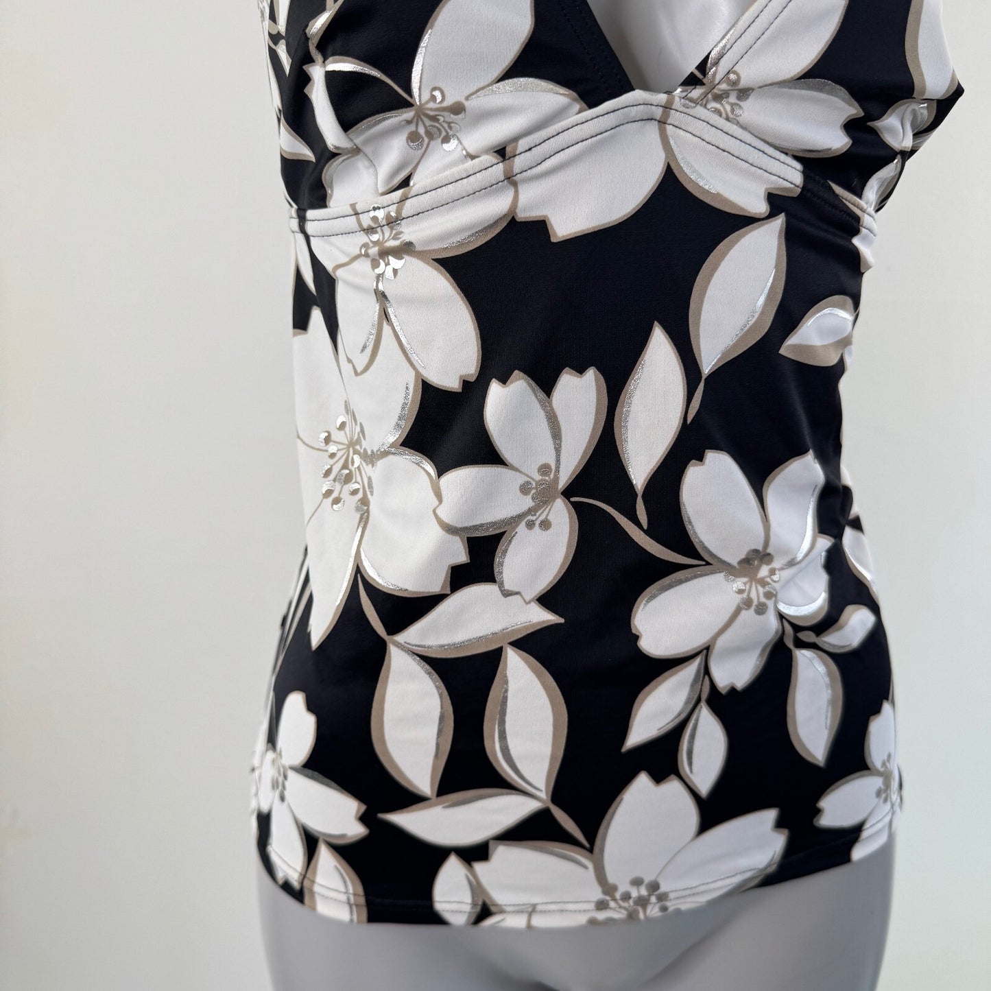 Y2K vintage tankini top floral print halter neck bow