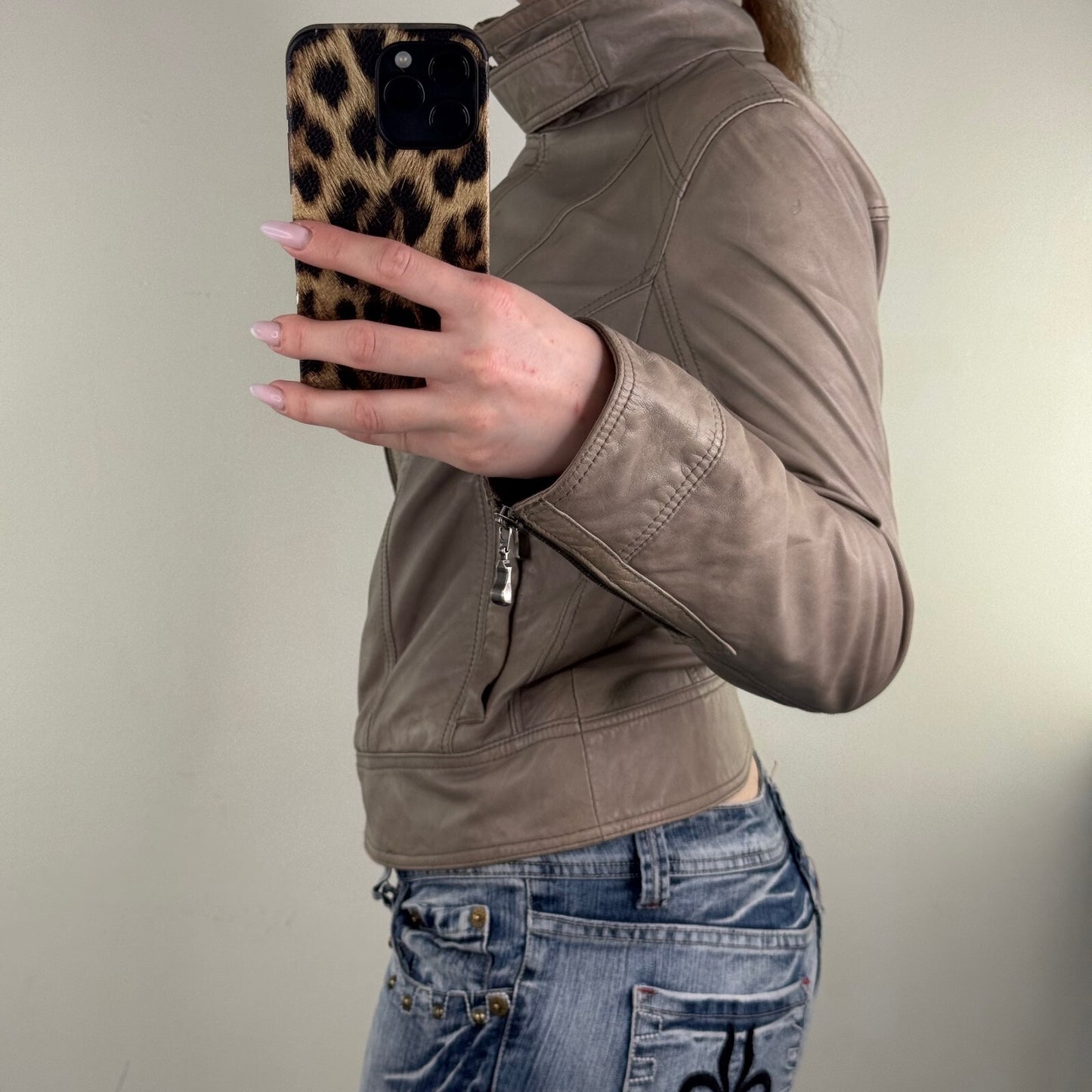 Y2K vintage Ted Baker high neck zip up leather jacket moto archive asymmetrical