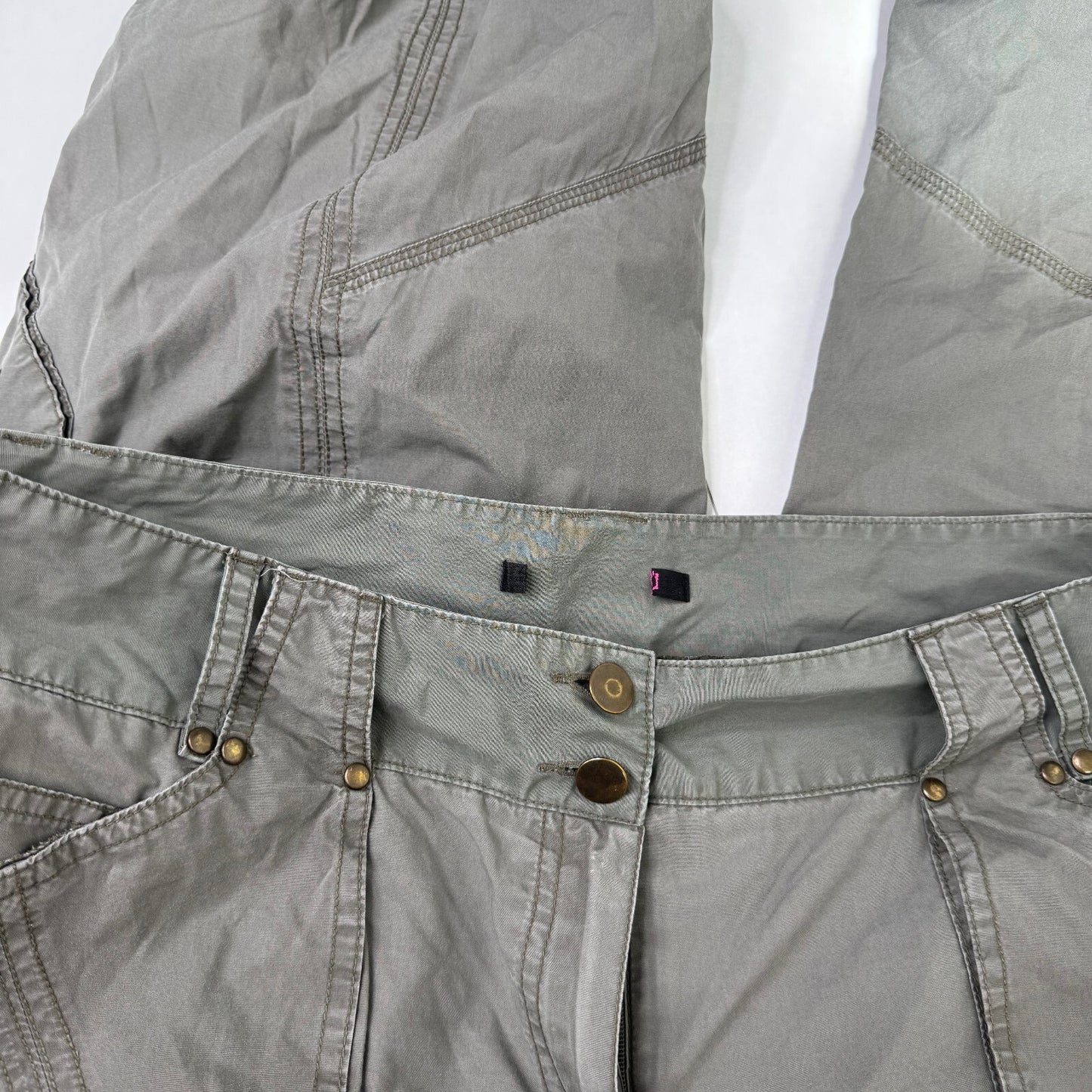 Y2K vintage cargo trousers pants utility baggy ruched bow pockets baggy khaki