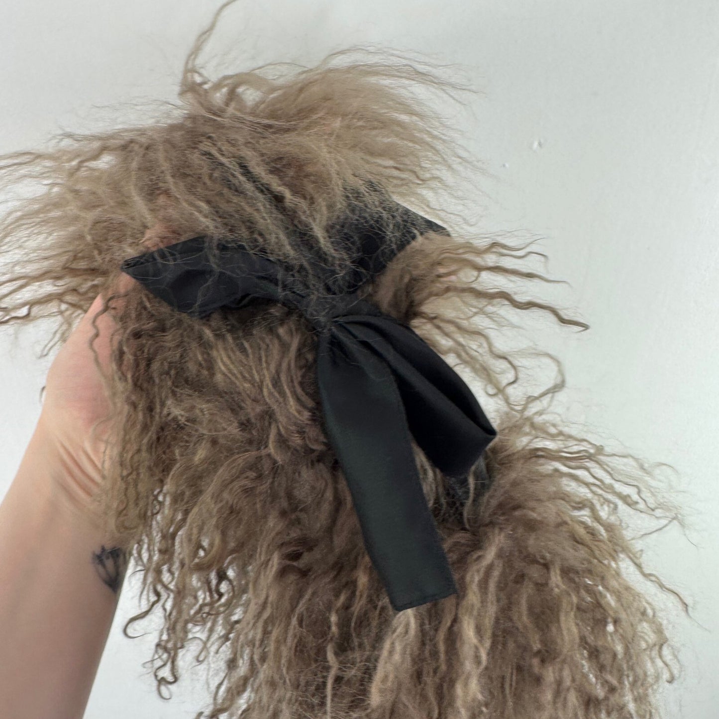 Vintage mongolian fur scarf shawl wool brown bow