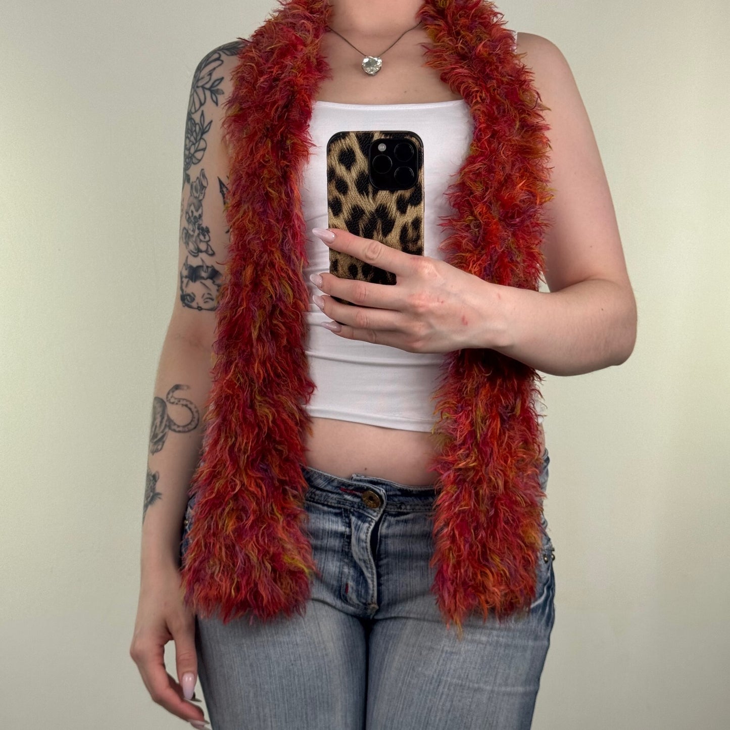 Y2K vintage scarf fluffy shaggy red boho fairy