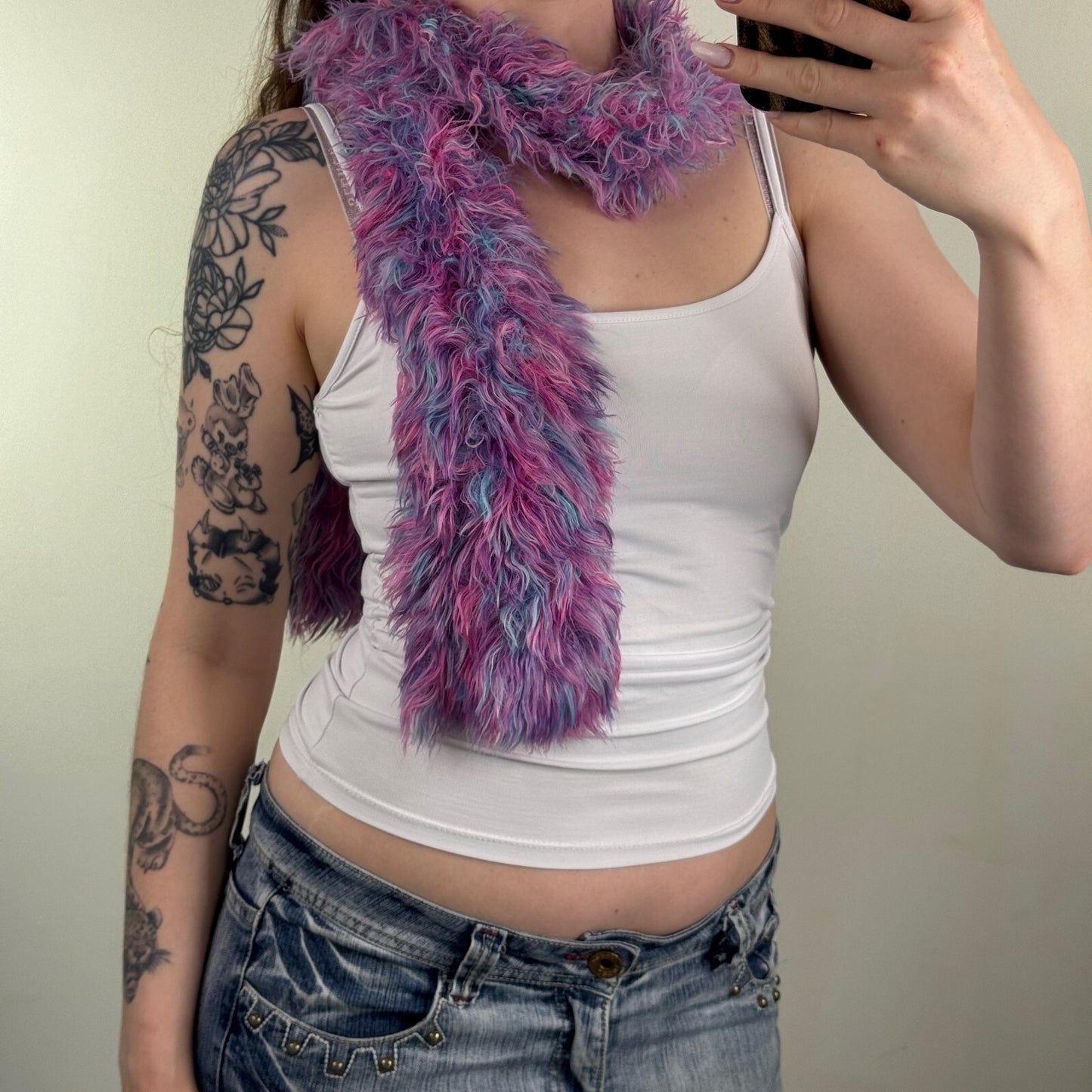 Y2K vintage scarf fluffy purple pink blue super soft shaggy knit