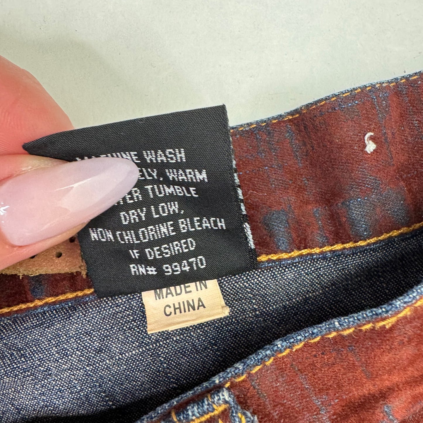 Y2K vintage faux suede jeans denim straight leg blue burgundy contrast stitch