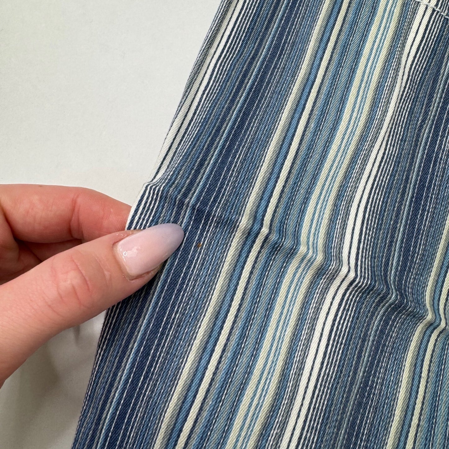 Y2K vintage tailored bootcut trousers pinstripe belt fringe blue stretchy