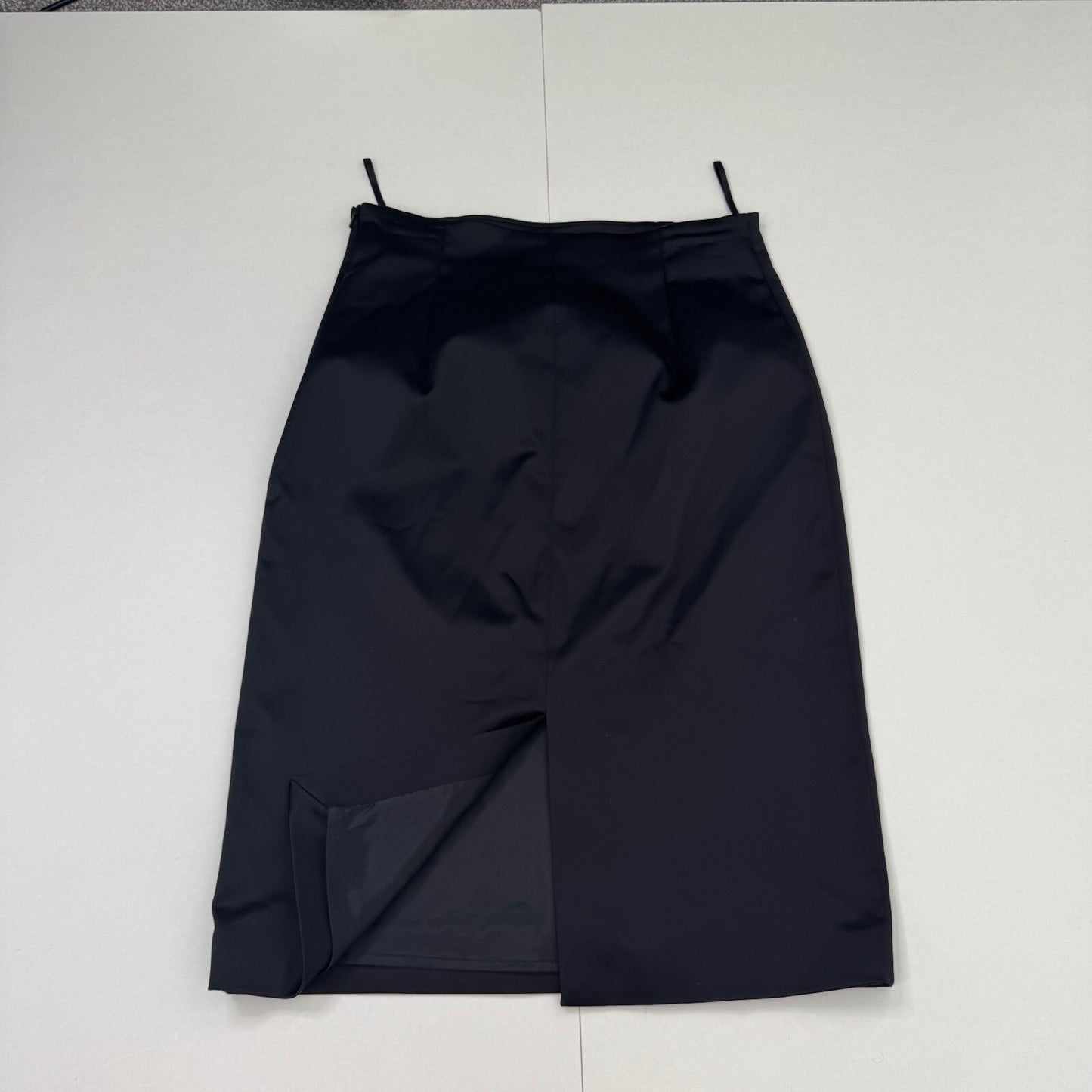 Y2K vintage satin midi skirt fitted tailored slit knee length formal high waist