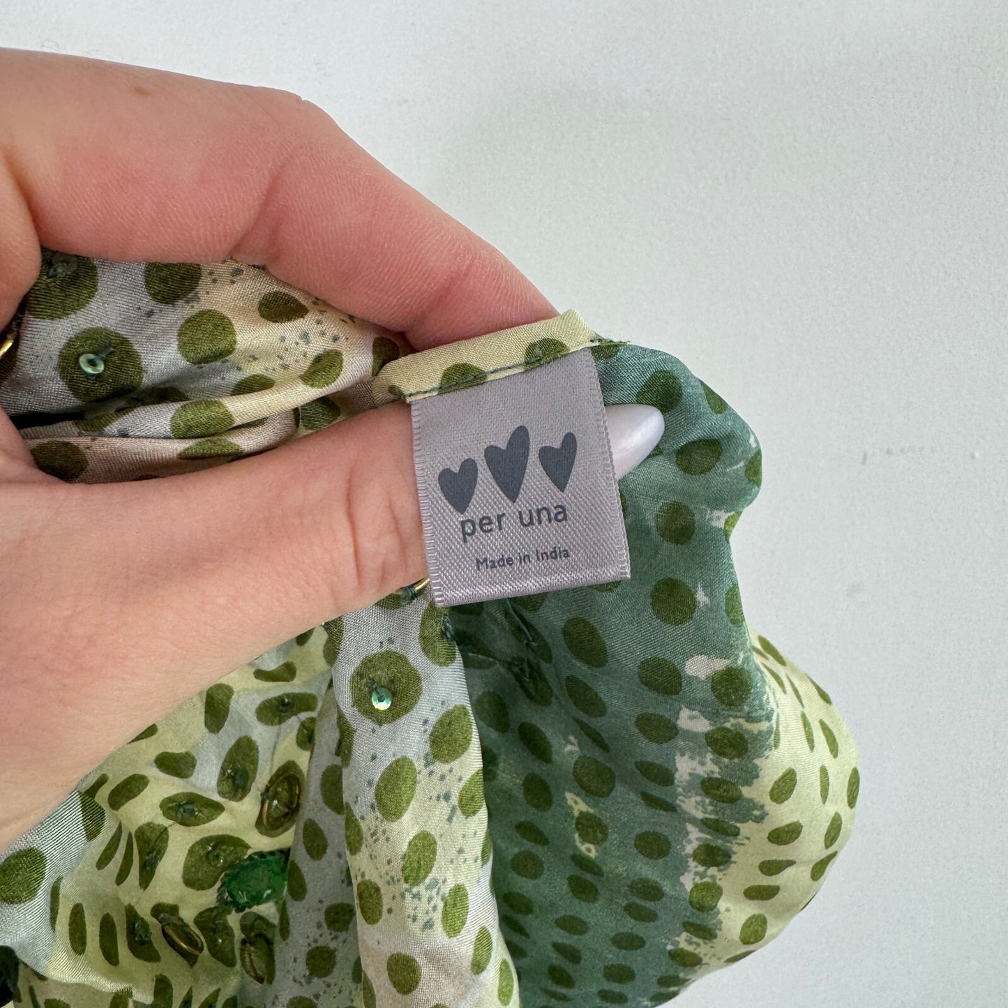 Y2K vintage Per Una scarf 100% silk polka dot sequin green stripe ombre