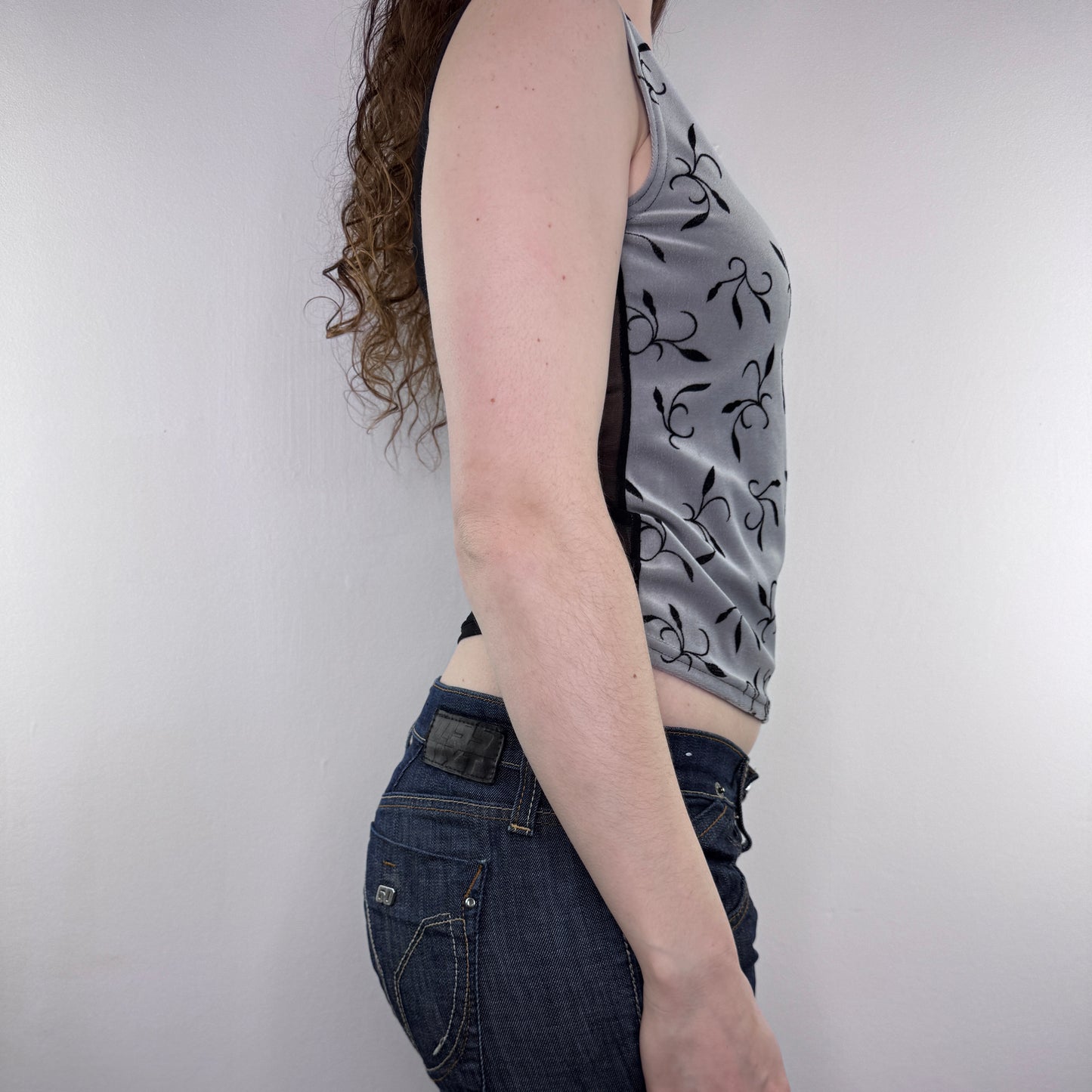 90s Y2K vintage velour mesh tank top