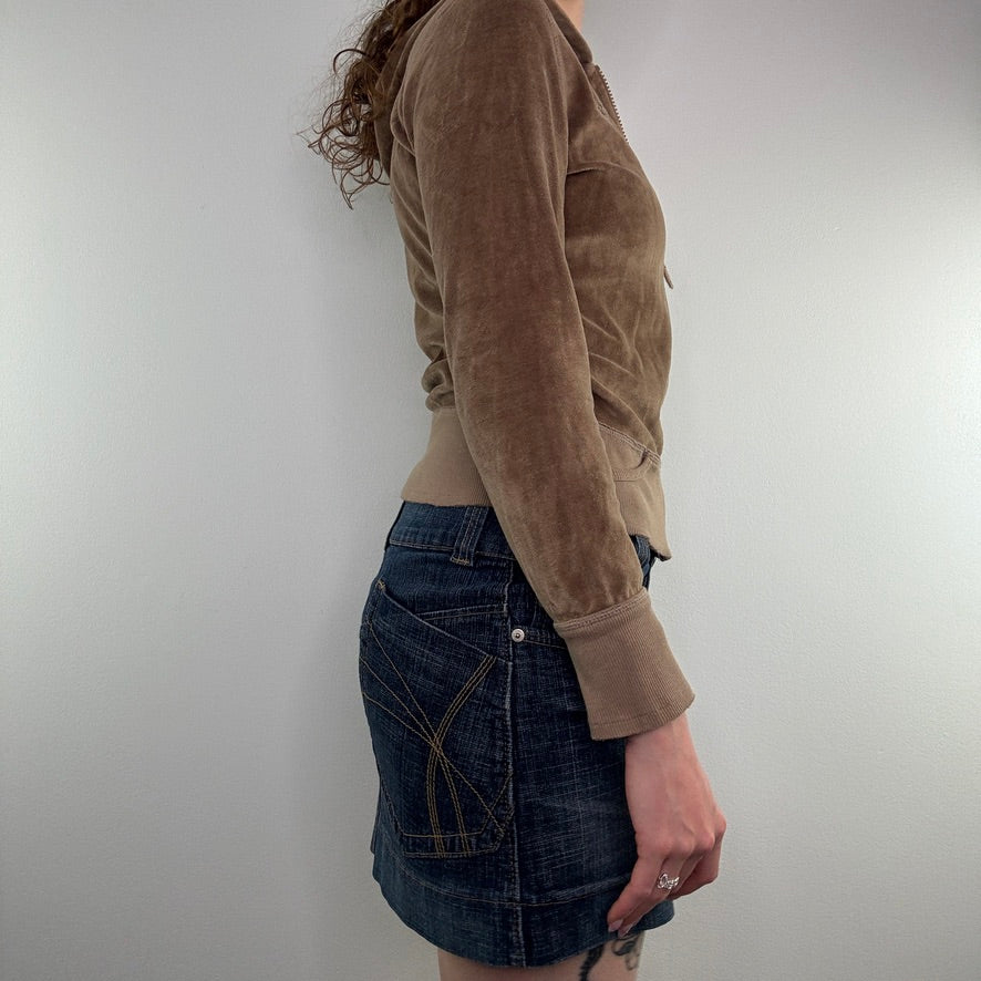 Y2K vintage velour crown rhinestone zip up hoodie