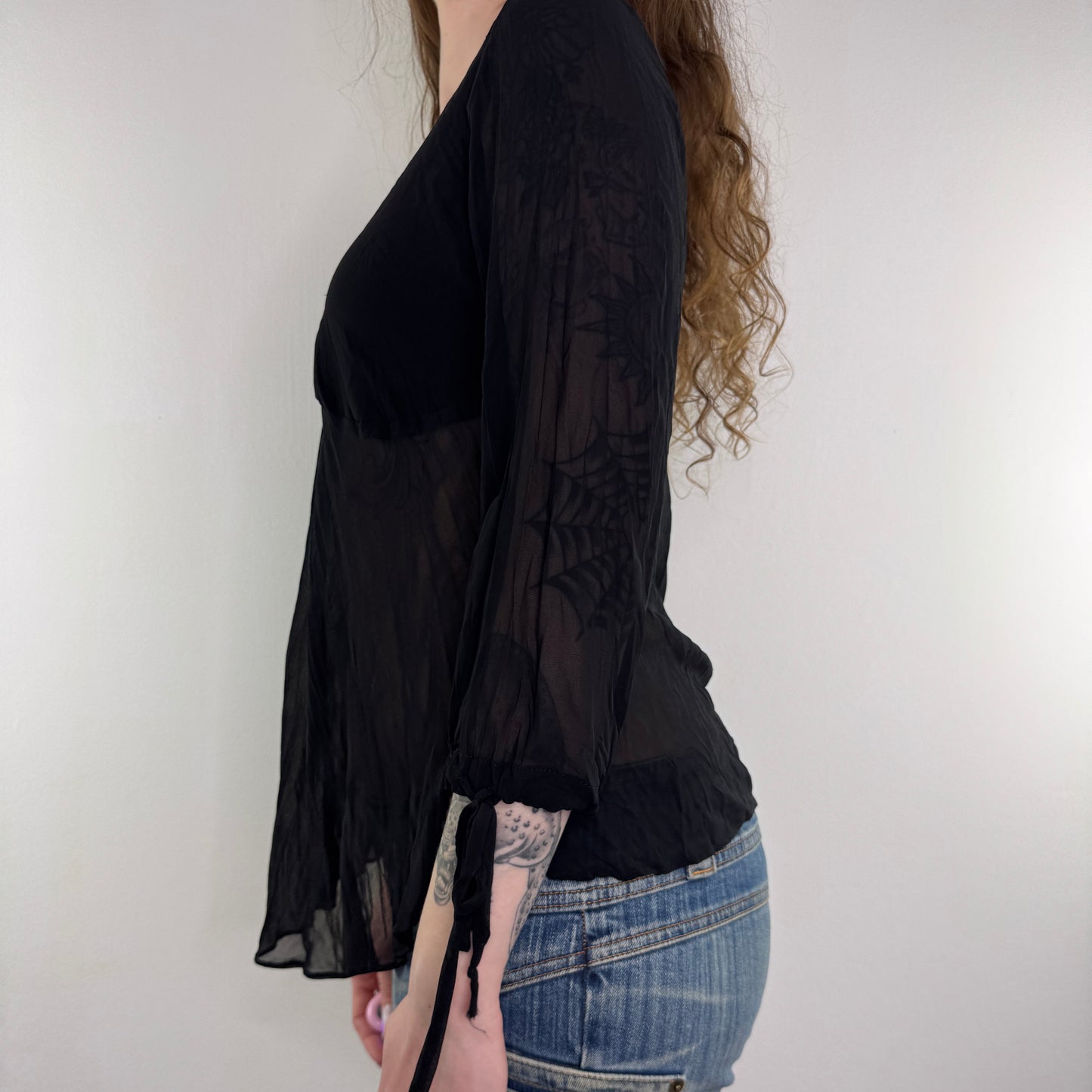 Y2K vintage sheer floaty 3/4 sleeve top