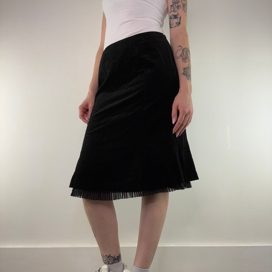 Y2K vintage velvet pleated trim midi skirt