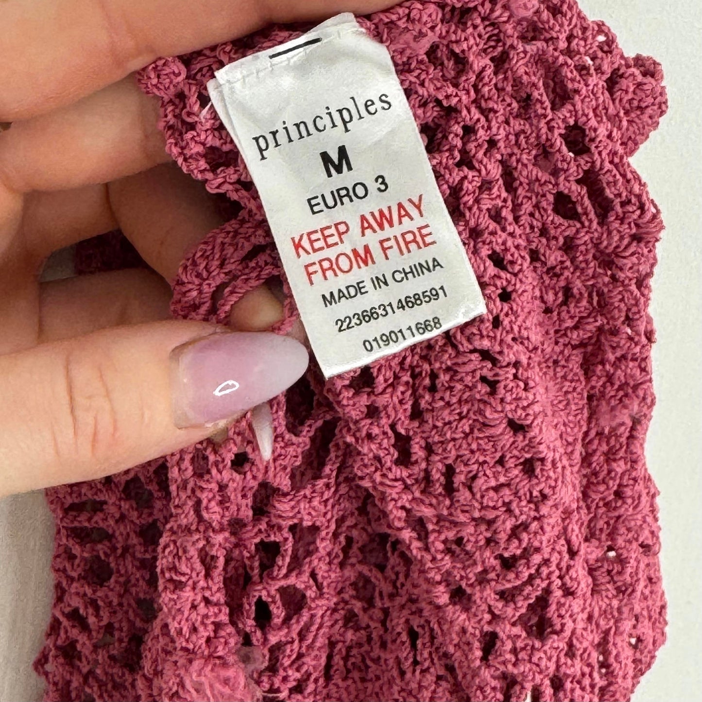 Y2K vintage Principles crochet cropped cardigan floral knit bow sheer 3/4 sleeve