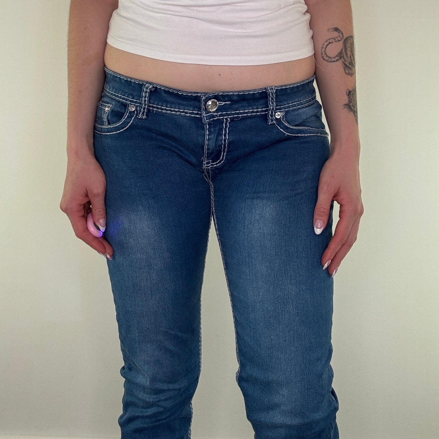 Y2K vintage leopard print cross low rise skinny denim jeans